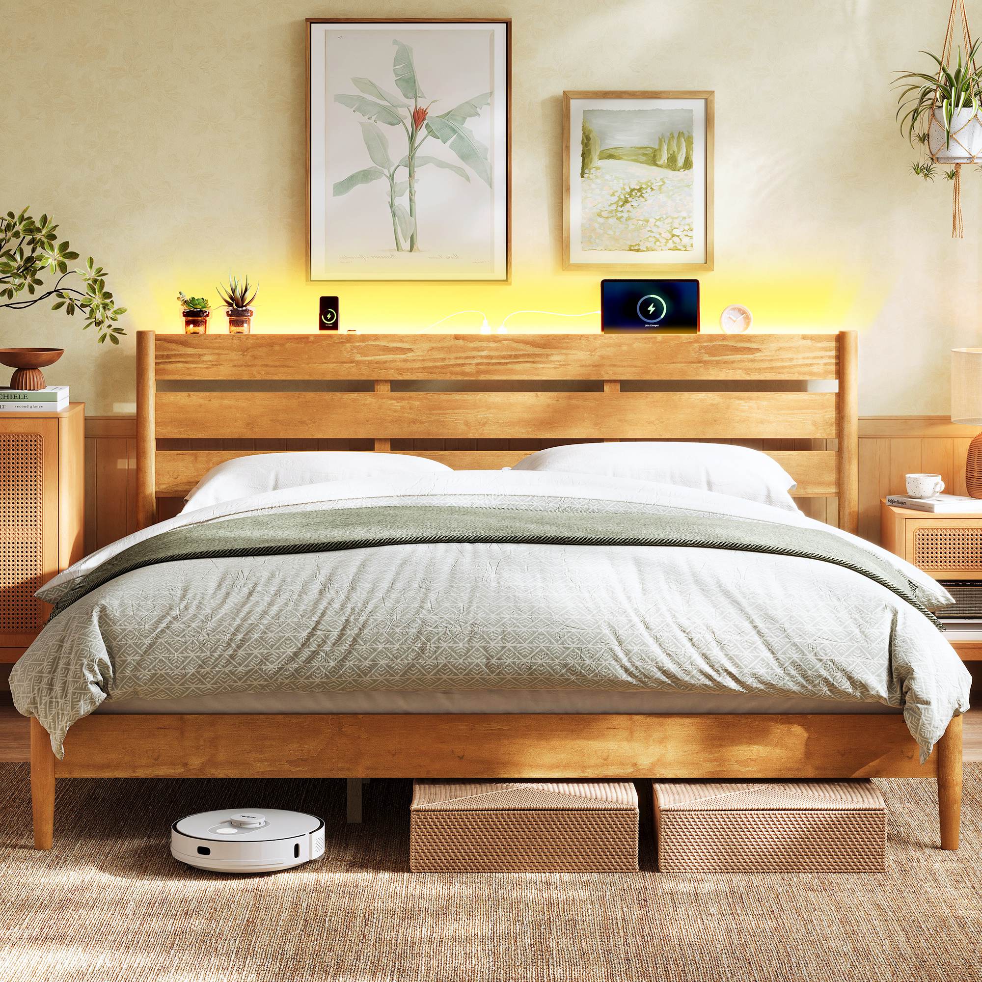 Songmics letto matrimoniale testiera LED con prese USB
