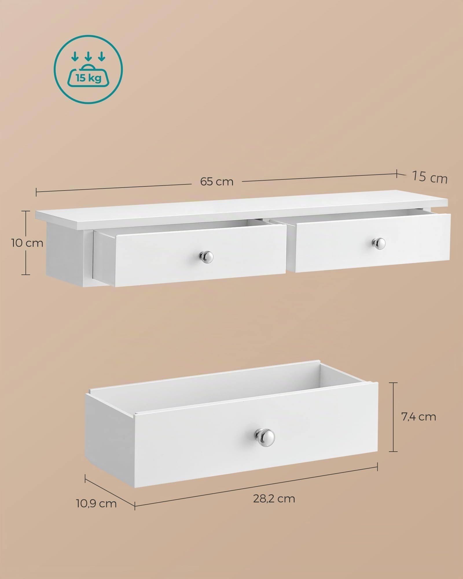 Songmics LWS65WT mensola muro 2 cassetti