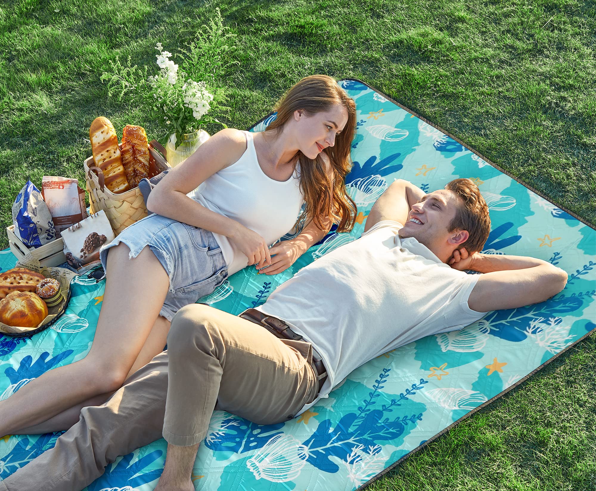Songmics GCM003C02 Coperta Picnic 200x200 Turchese Impermeabile