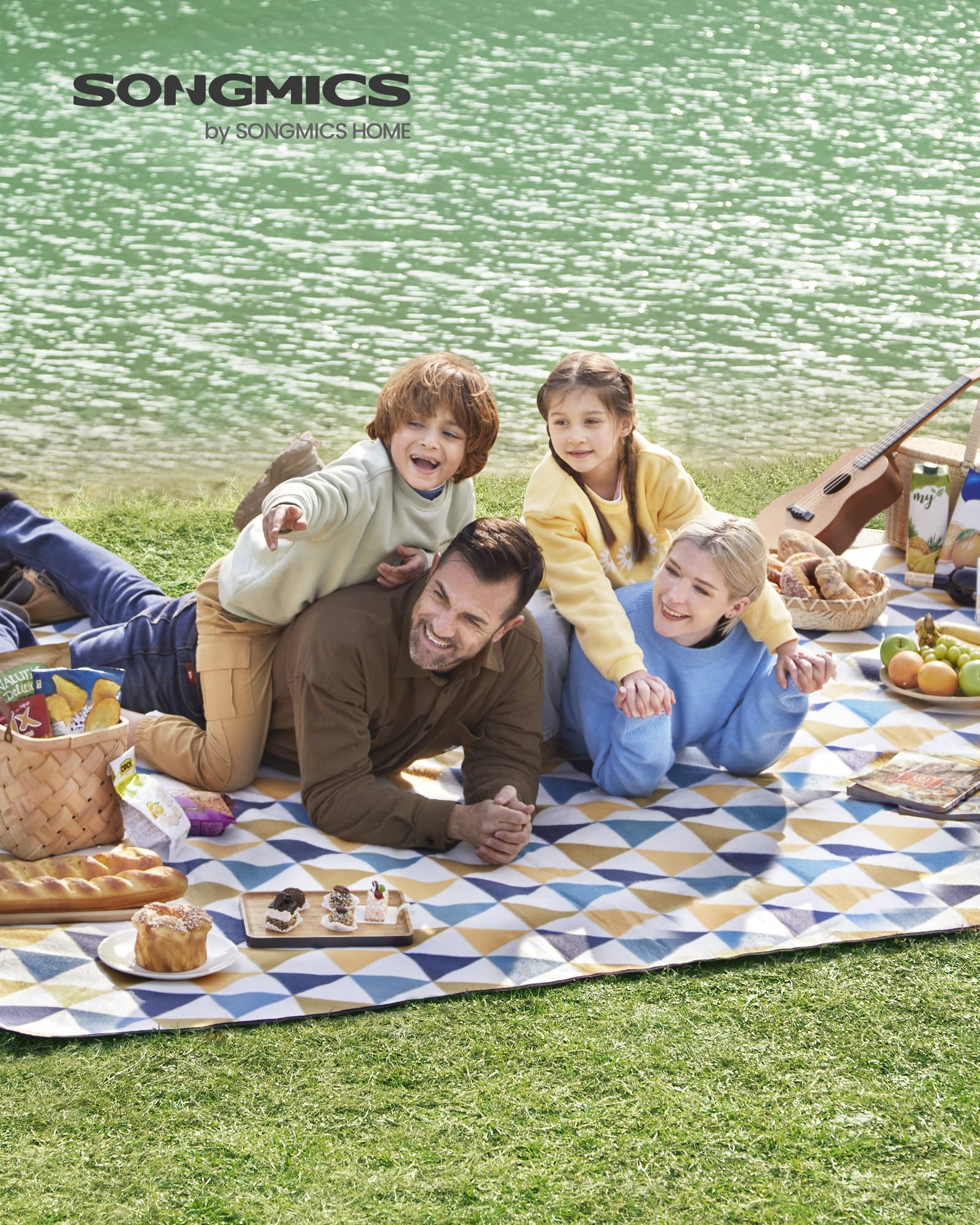 Songmics GCM073Q01 coperta picnic 300x200 cm giallo blu impermeabile