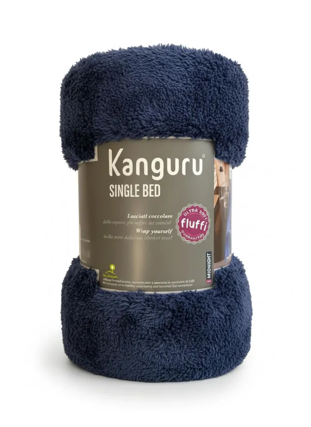 Kanguru Fluffi Plaid Singolo Blu 130x230 Pile Caldo