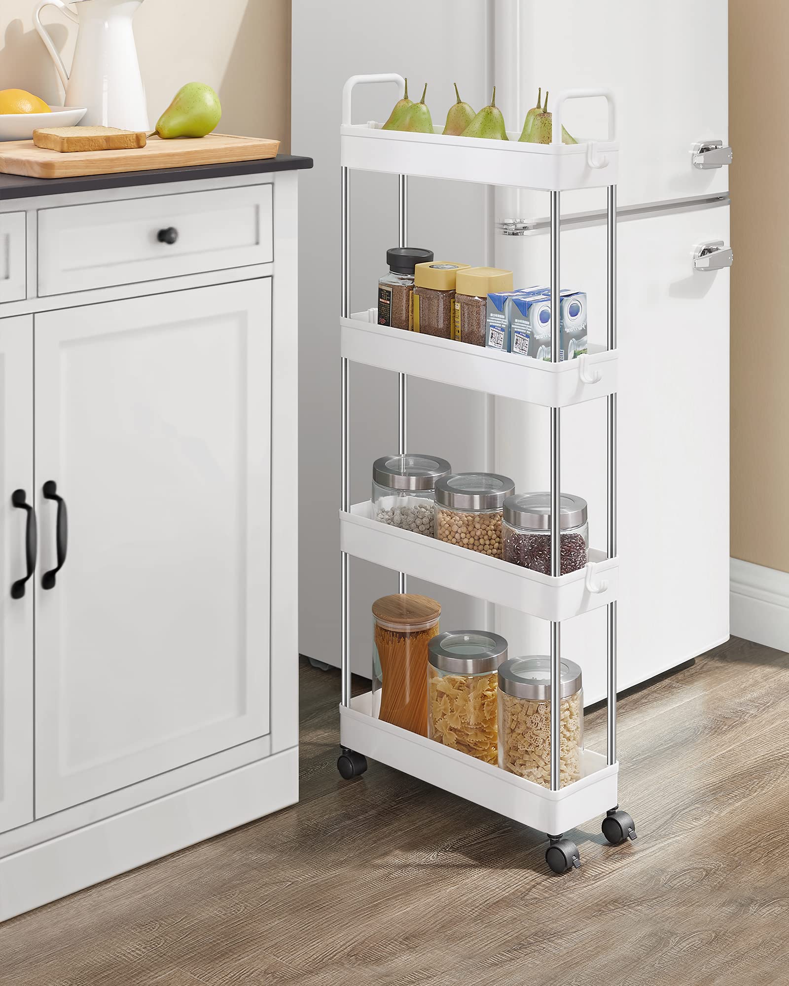 Songmics KSC018W01 carrello 4 ripiani bianco stretto con ruote