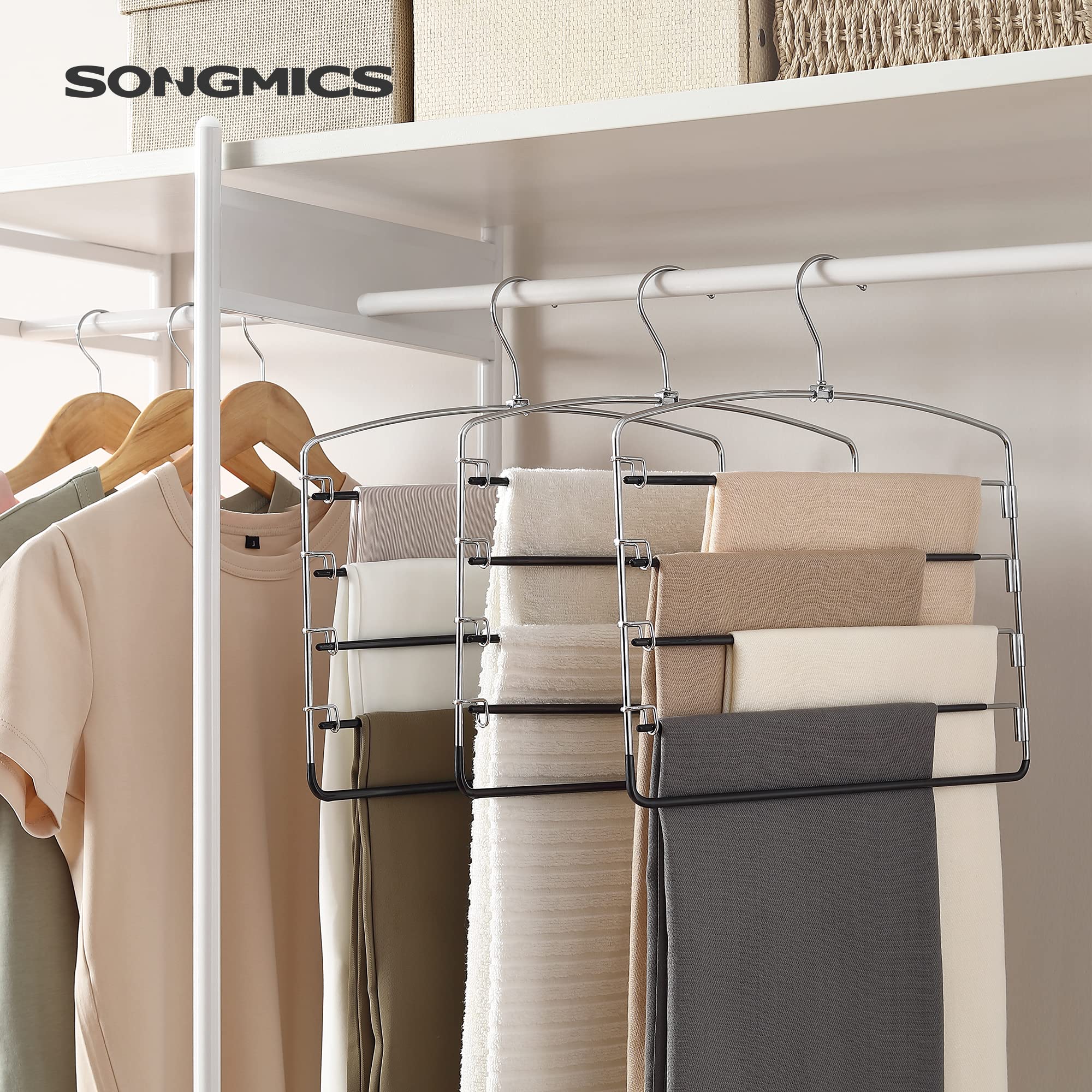 Songmics CRI051B03 set 3 grucce pantaloni 5 livelli nero