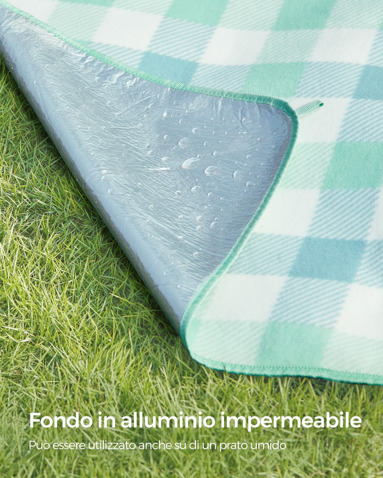 Songmics GCM011W02 coperta picnic 200x200 cm verde-bianco
