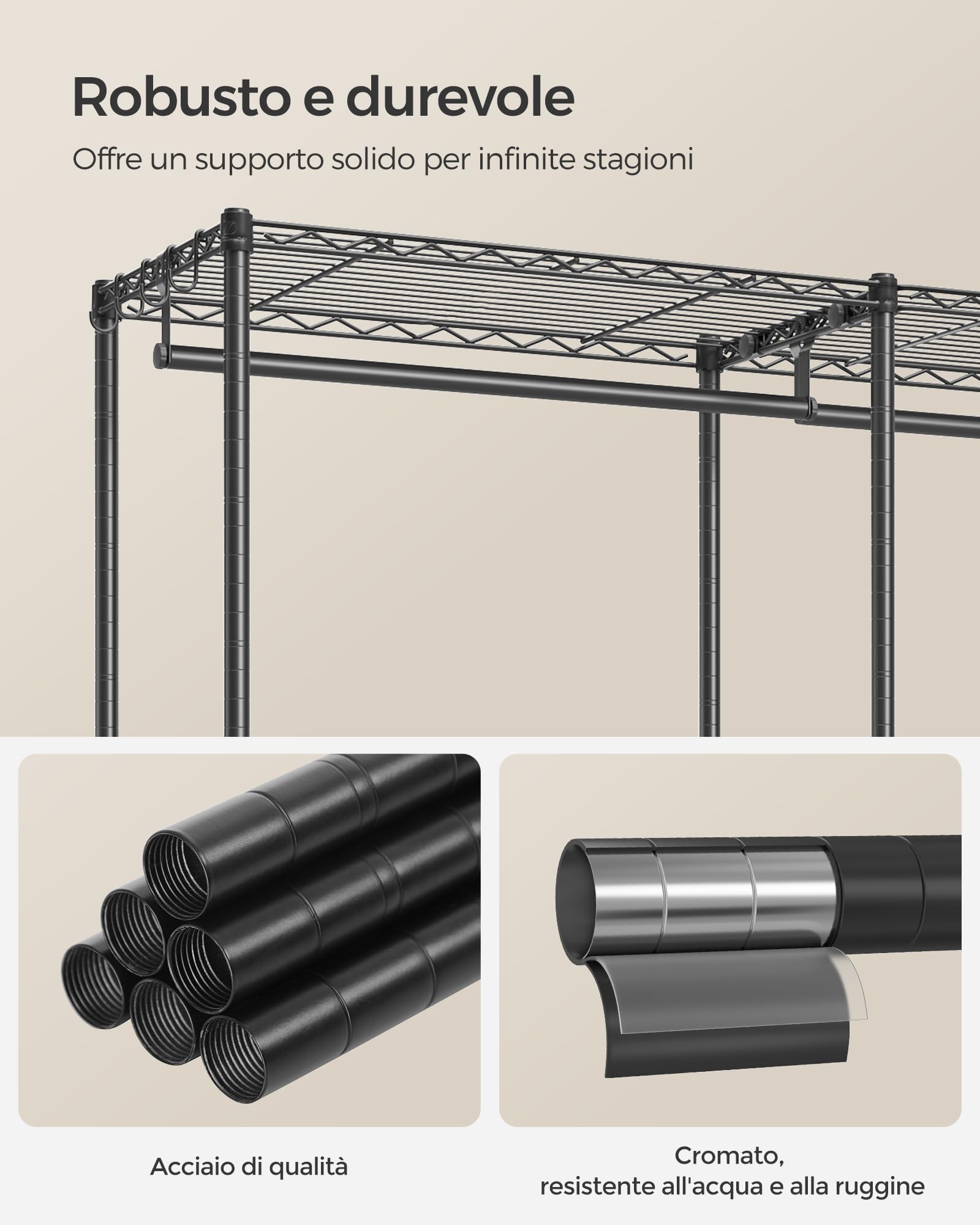 Songmics LGR431B01 guardaroba metallo nero 220kg divisibile