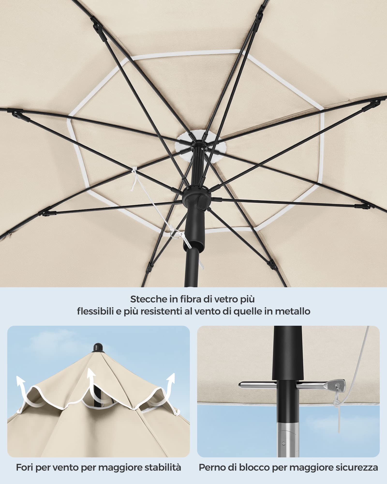 Songmics Ombrellone Spiaggia UPF 50+ Inclinabile con Borsa