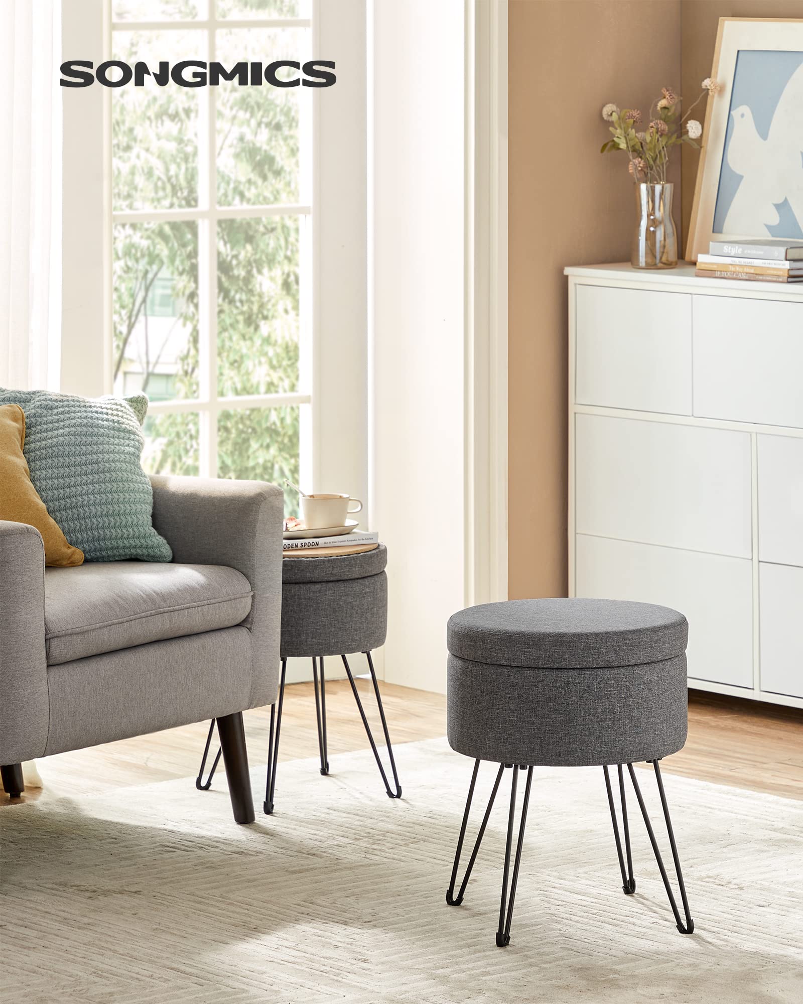 Songmics LOM002G02 pouf contenitore rotondo grigio scuro 37x45 cm