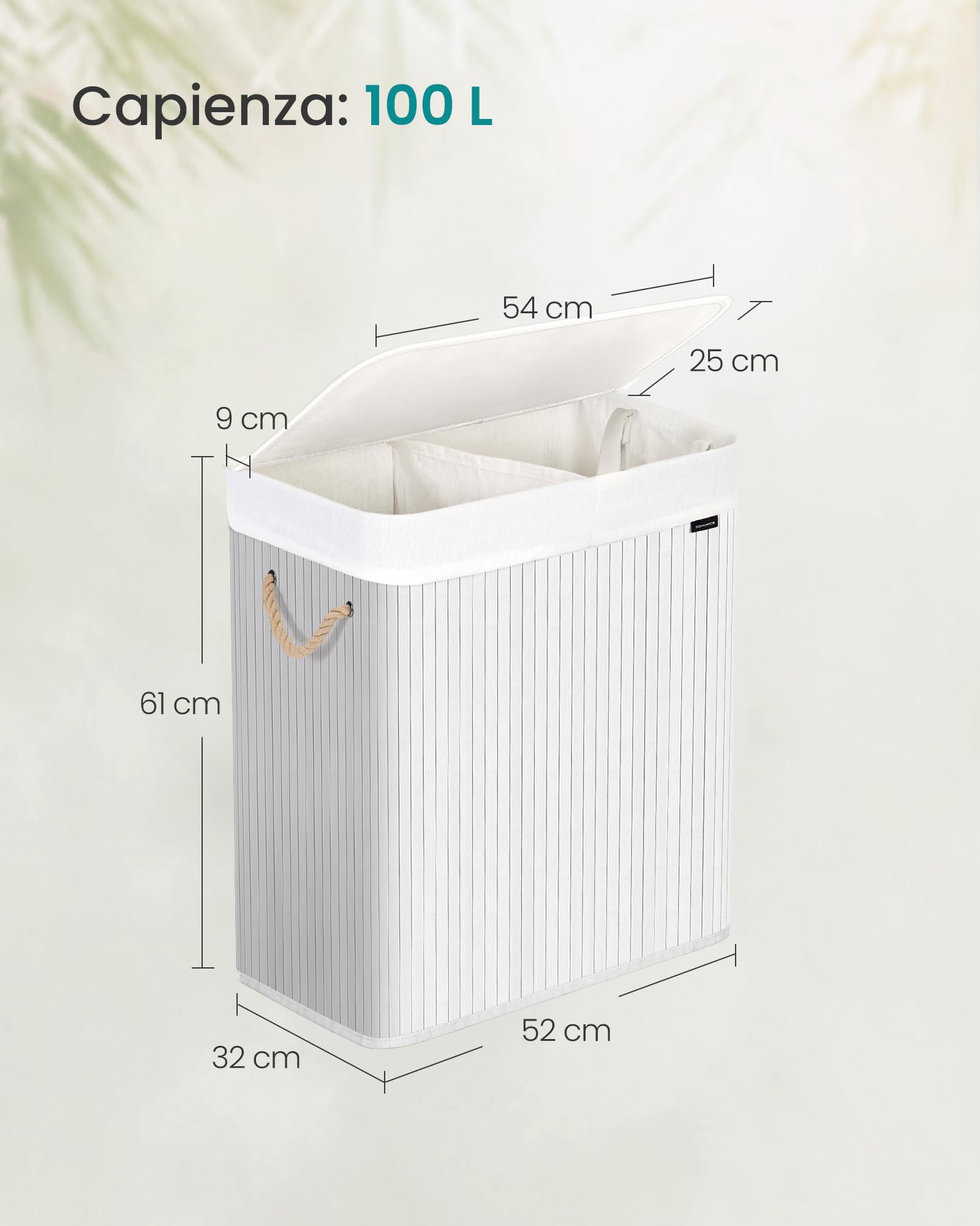 Songmics LCB64WT cesto portabiancheria bambù 100 L bianco