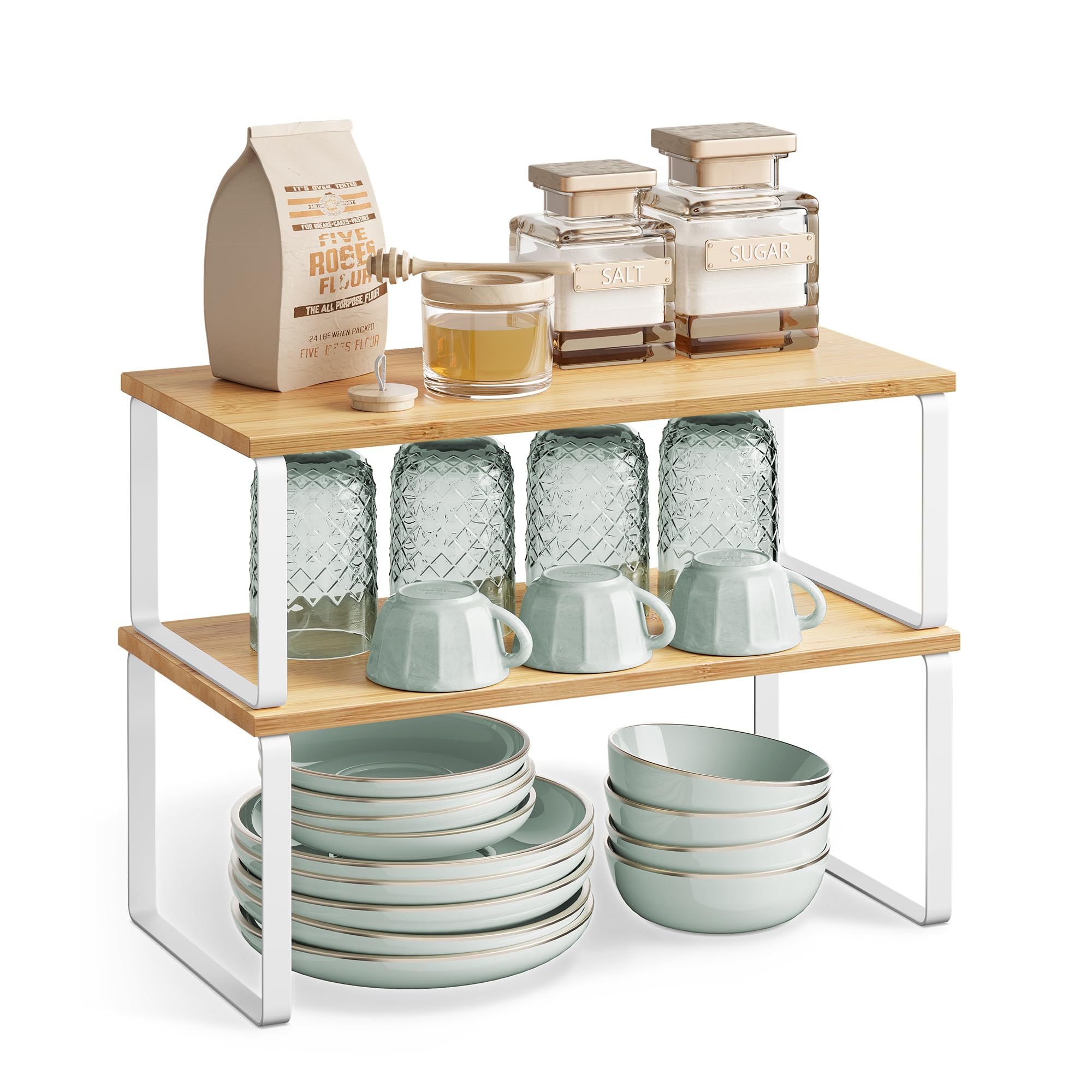 Songmics KCS210W01 set 4 scaffali cucina bianco beige impilabili