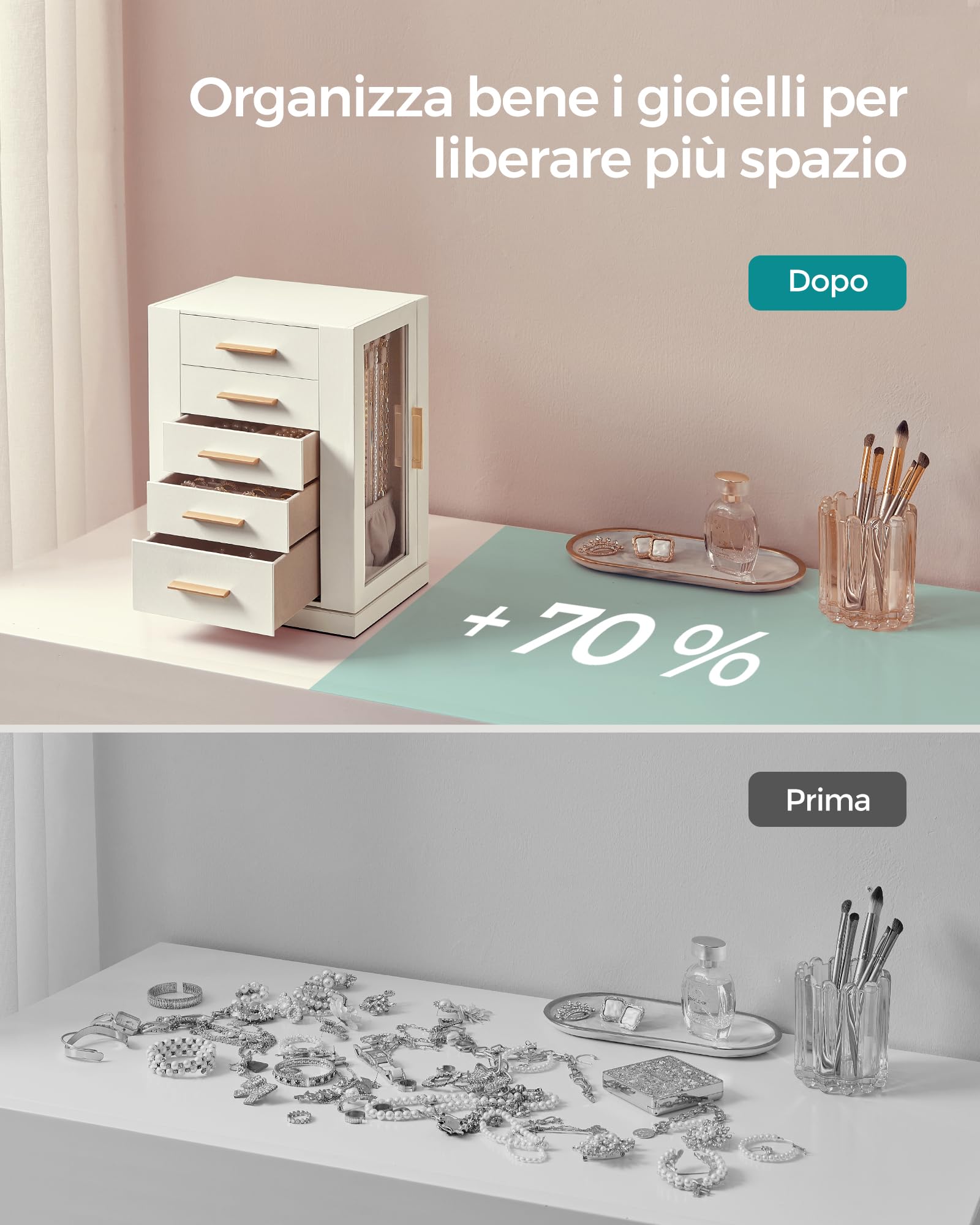 Songmics Gisella JBC170W01 portagioie girevole bianco nuvola