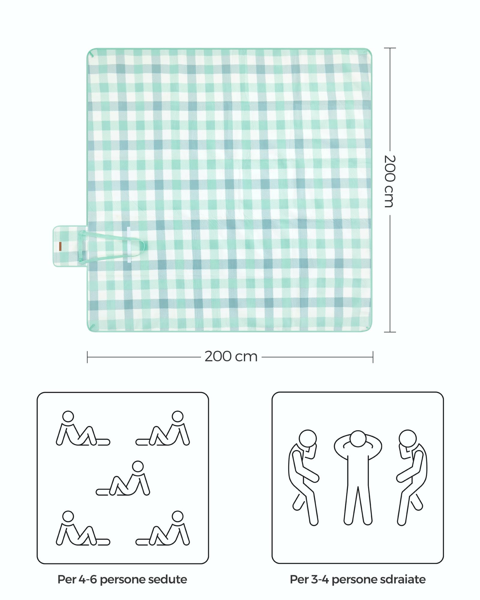 Songmics GCM011W02 coperta picnic 200x200 cm verde-bianco