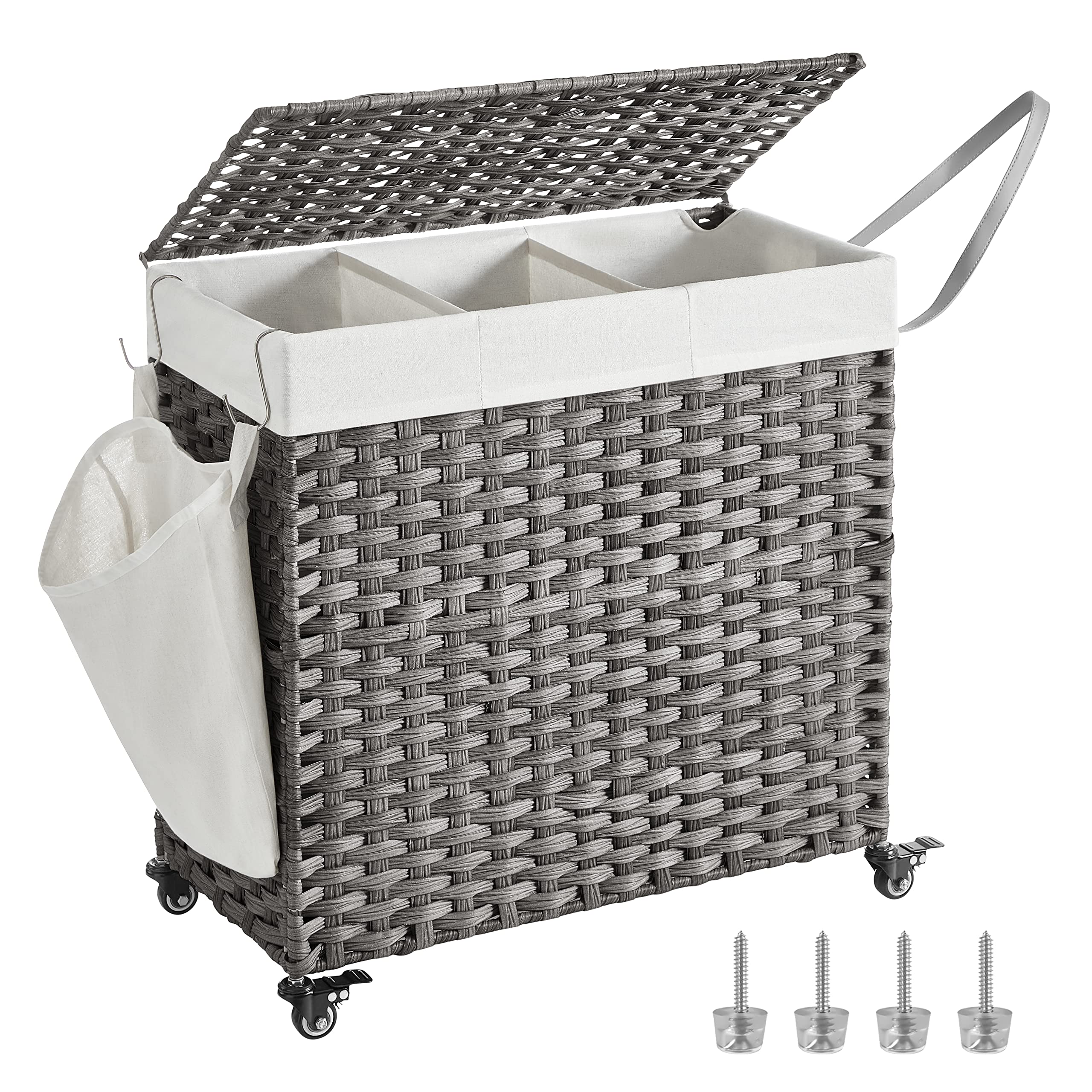 Songmics Cesto Portabiancheria 140L Grigio 3 Scomparti con Ruote