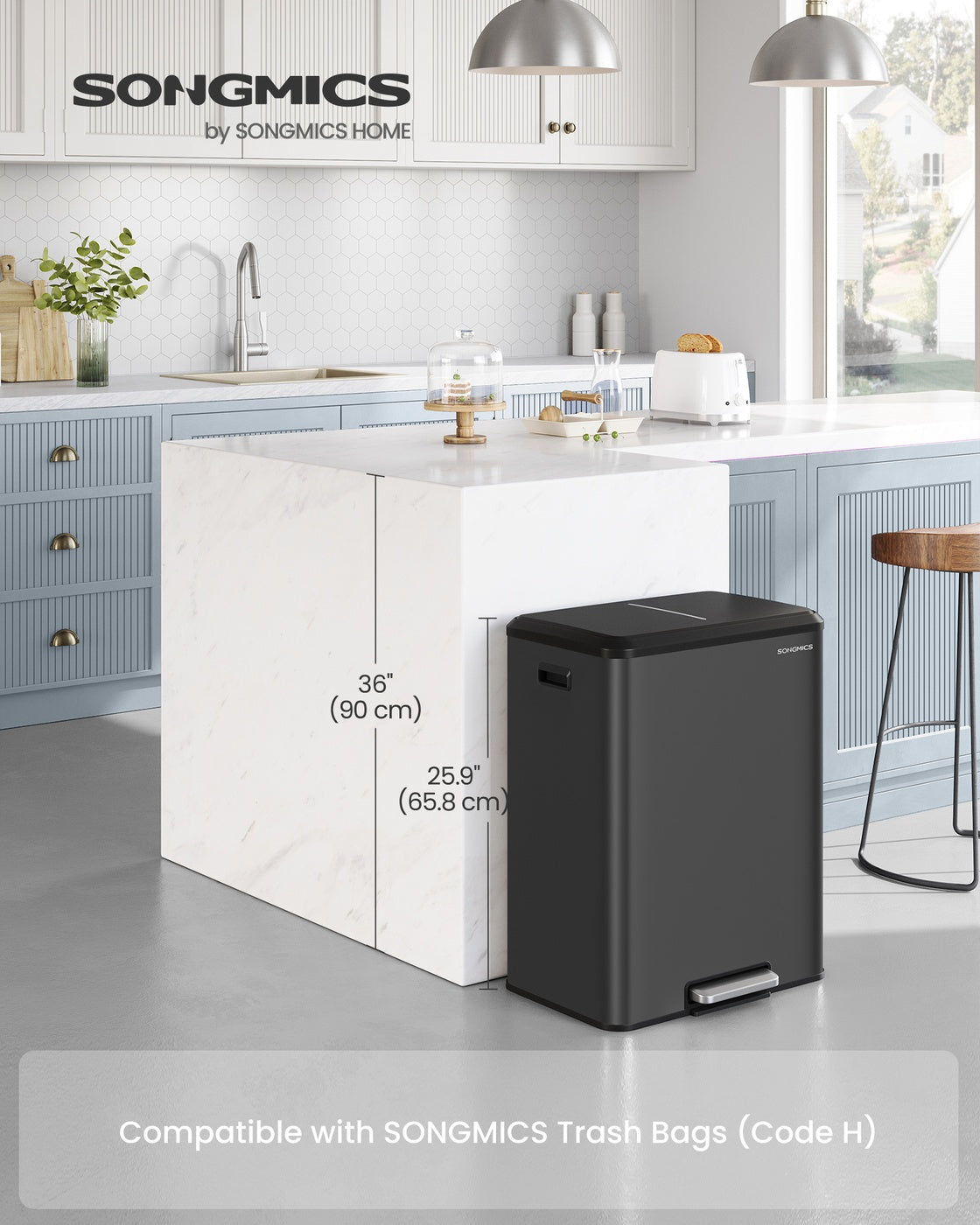 Songmics Pattumiera Doppia Acciaio 60 L Doppio Pedale