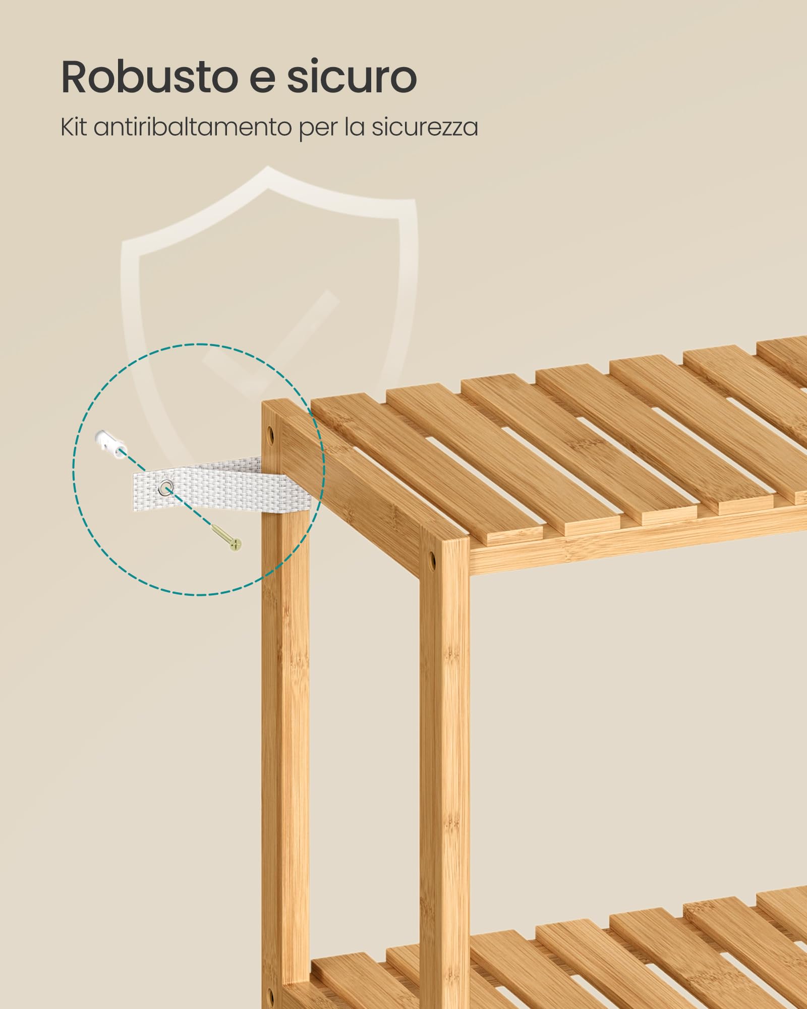 Songmics BCB33Y Scaffale Bambù 3 Ripiani 60x26x66 Beige