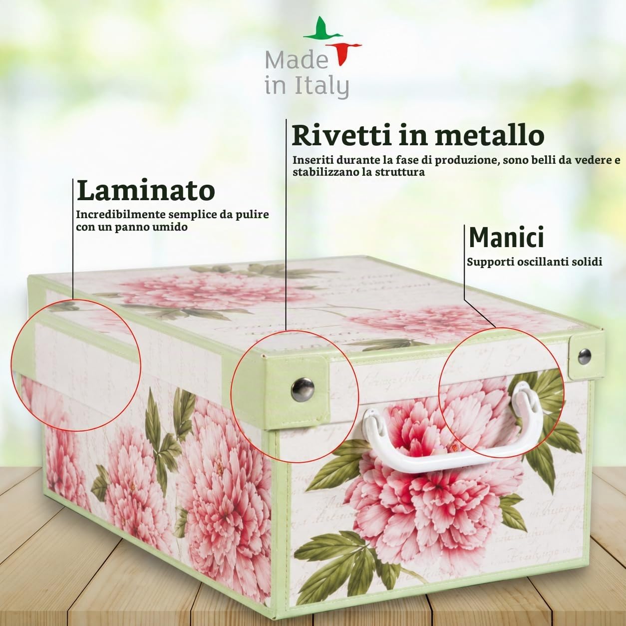 Lavatelli Scatole Armadio 2 pezzi 32x42x17,5 cm peonie coperchio