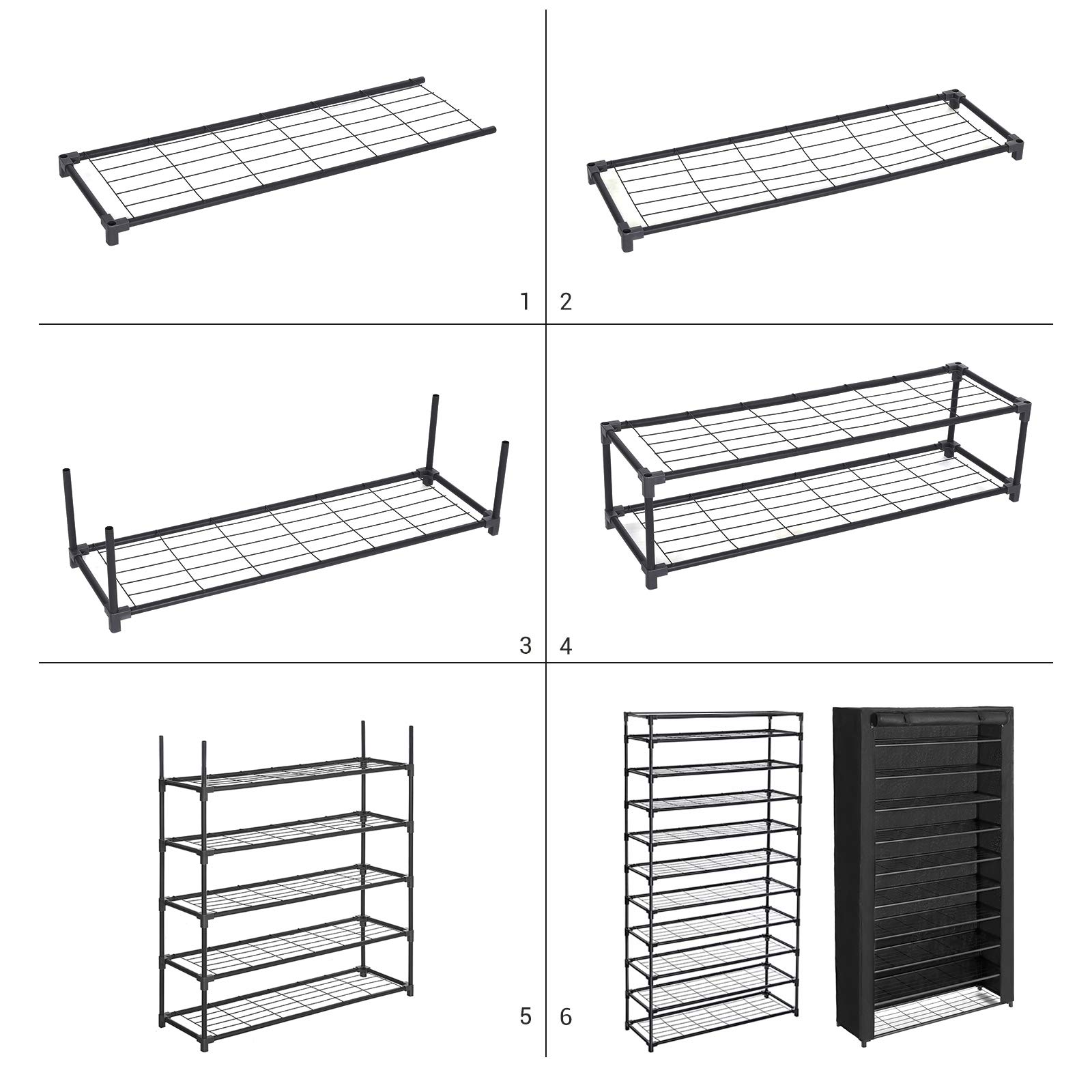 Songmics LSM36BK Scarpiera 10 Ripiani Nero con Telo
