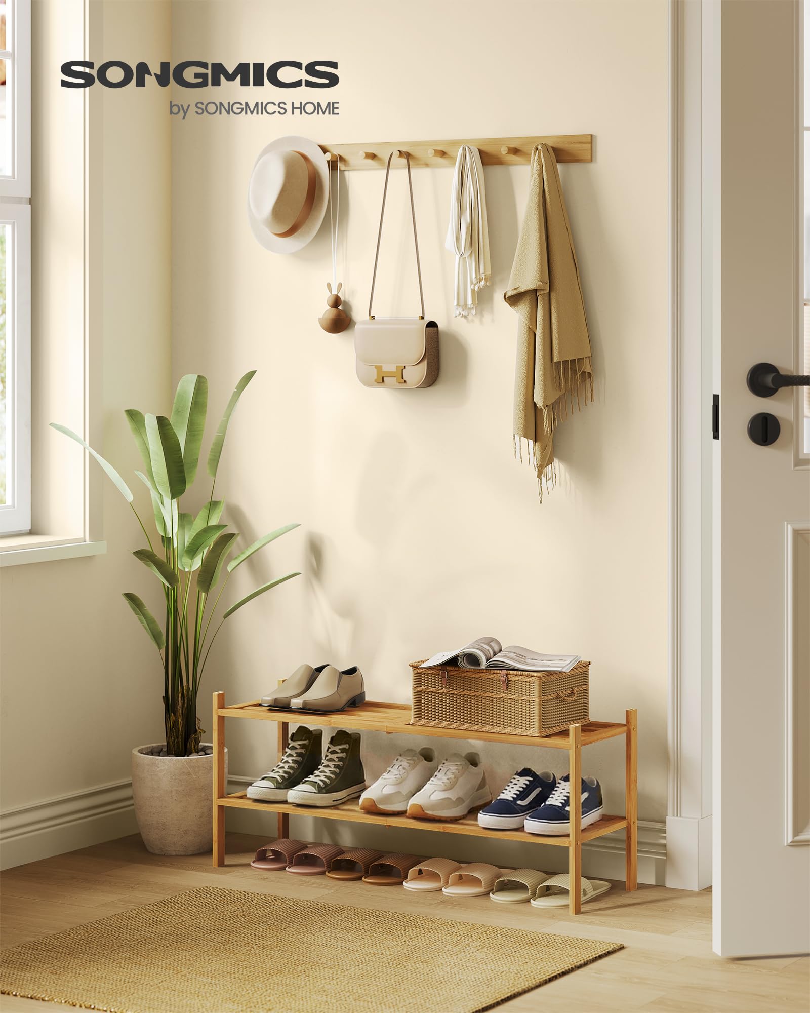 Songmics LBS052YL01 scarpiera bambù naturale 2 ripiani 70 cm