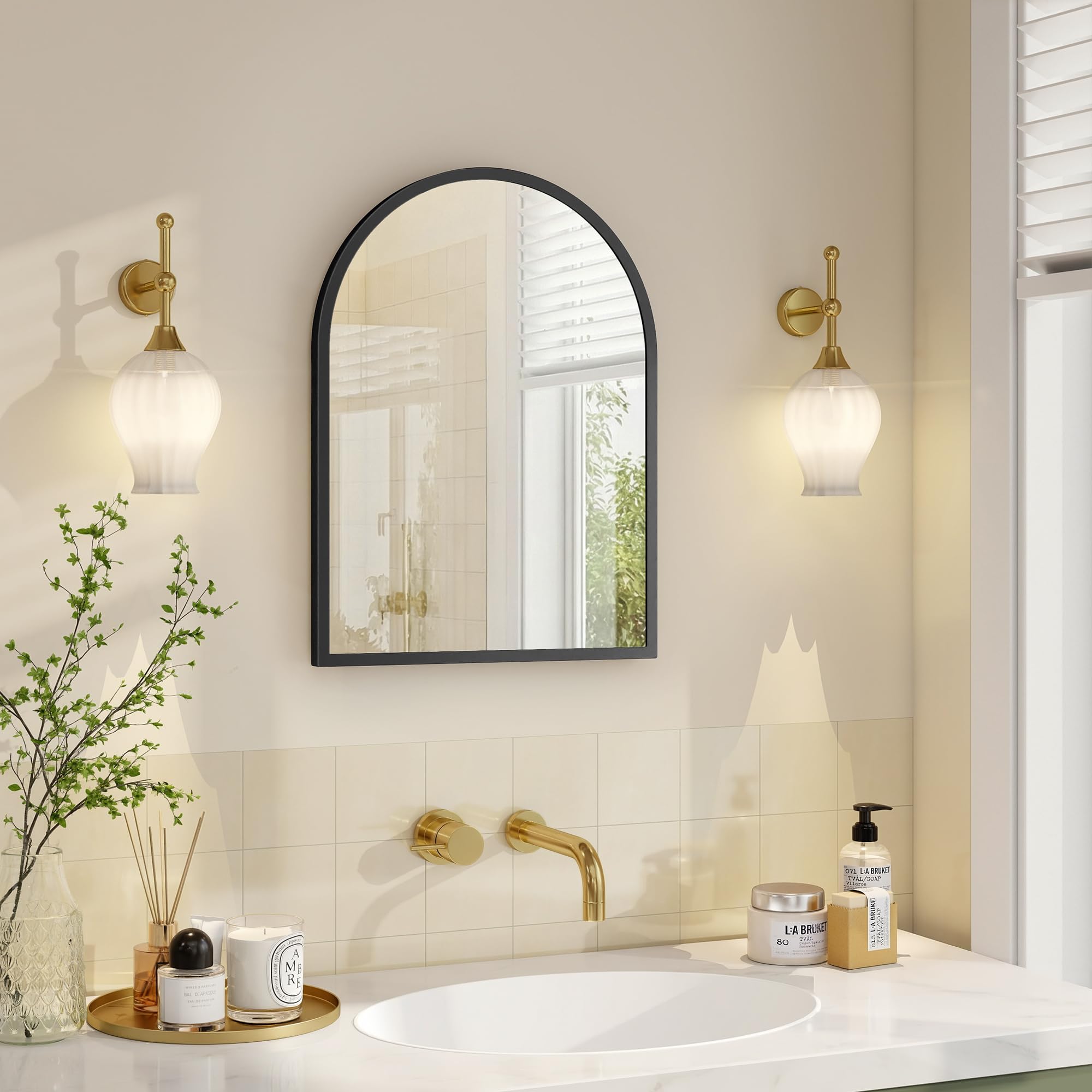 Songmics LWM011AB01 specchio parete arco 91x61 cm oro pallido