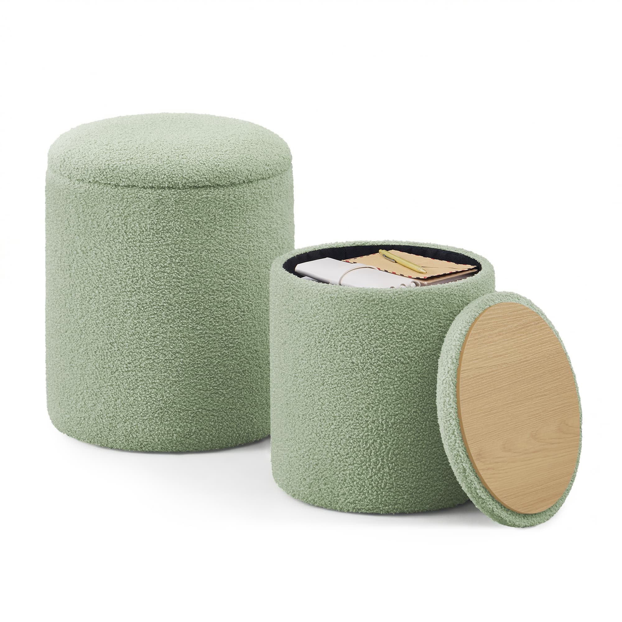 Songmics ULOM013WD01 Pouf Contenitore Tondo Set 2 Pezzi Teddy