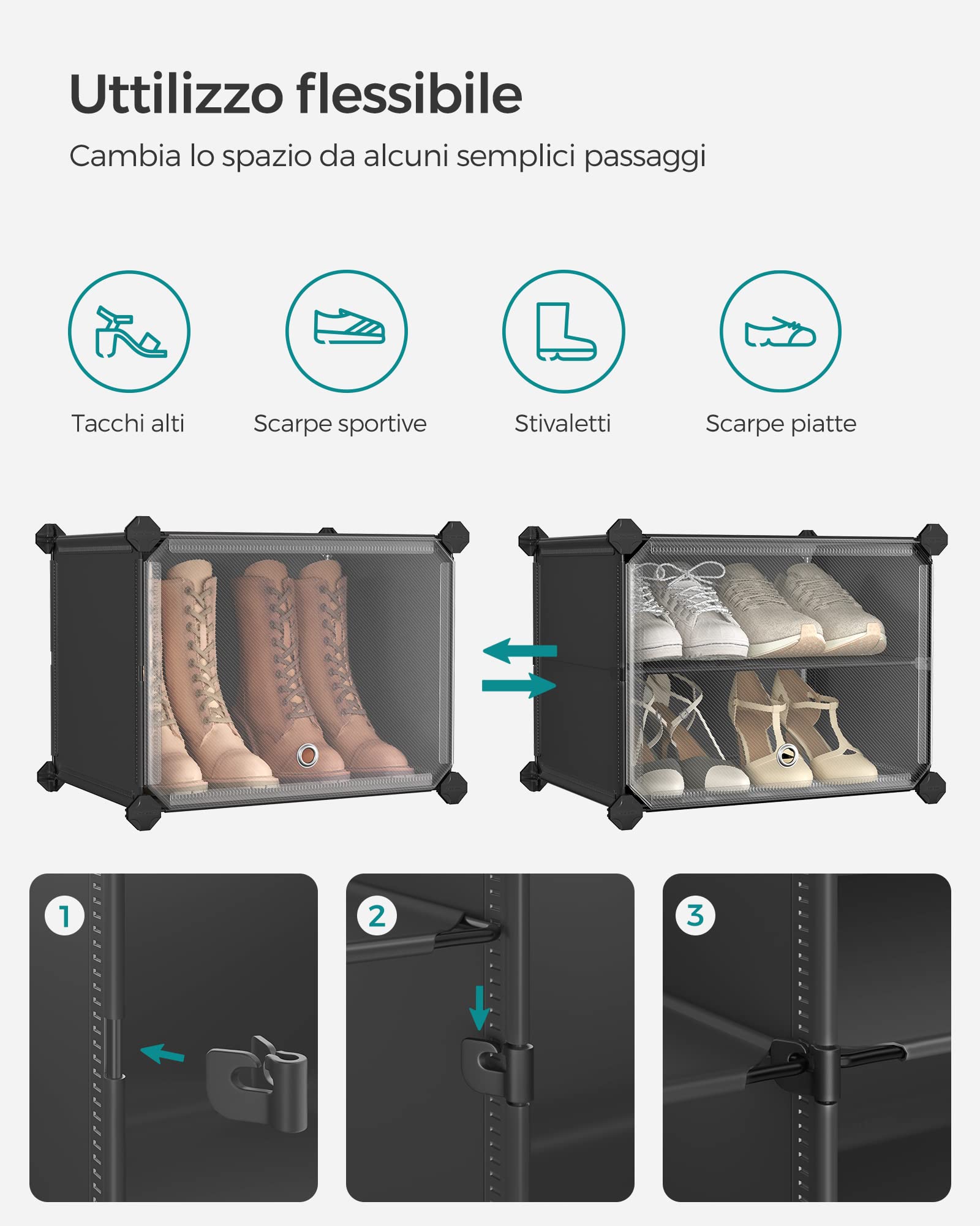 Songmics LPC033B01 scarpiera 6 scomparti nero 24 paia antipolvere