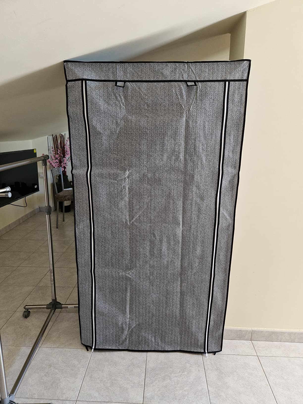 Songmics guardaroba tessuto 45x88x168 cm grigio con asta appendiabiti