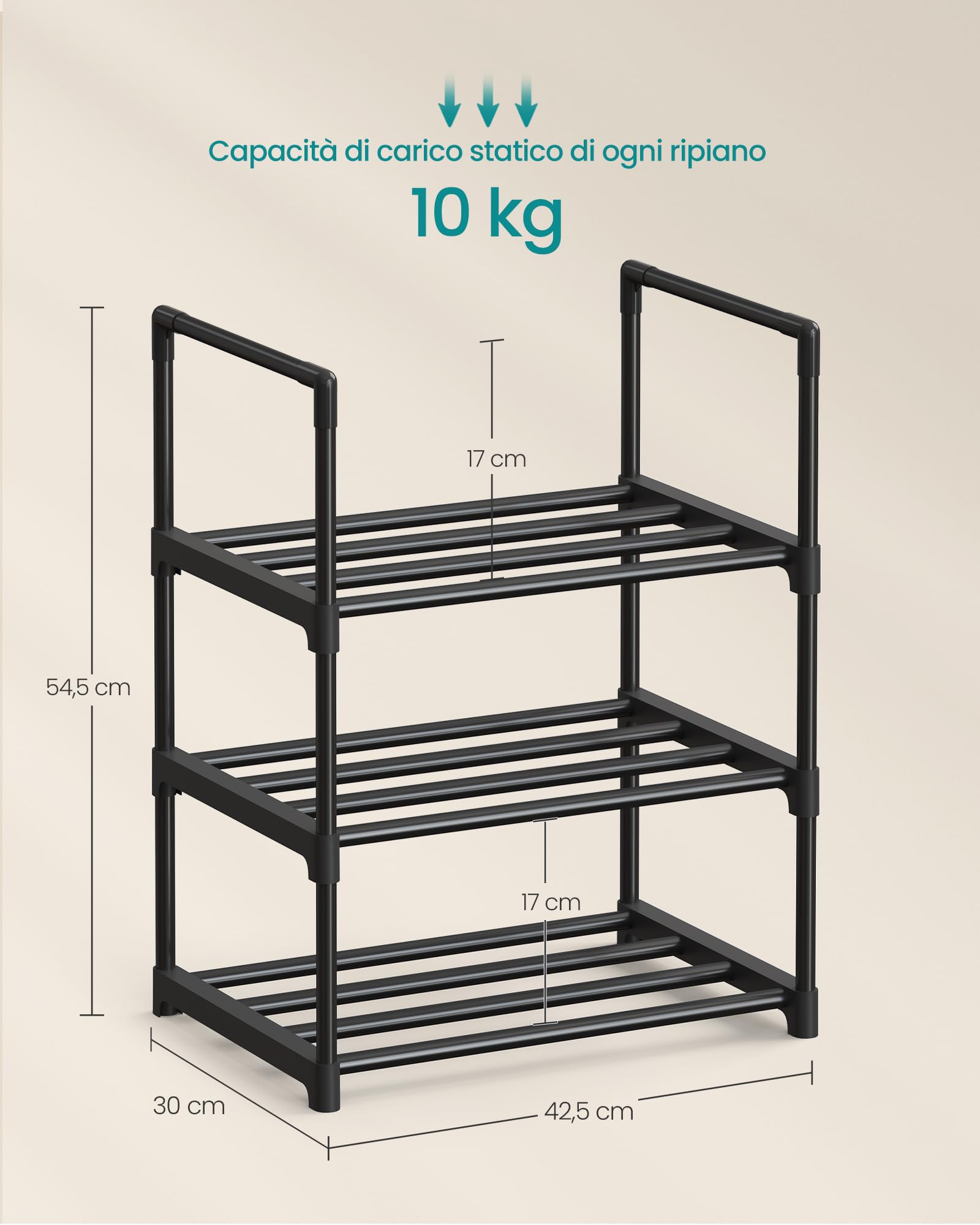 Songmics LSA003B01 Scarpiera Nero 30x42,5x54,5 cm 3 Ripiani