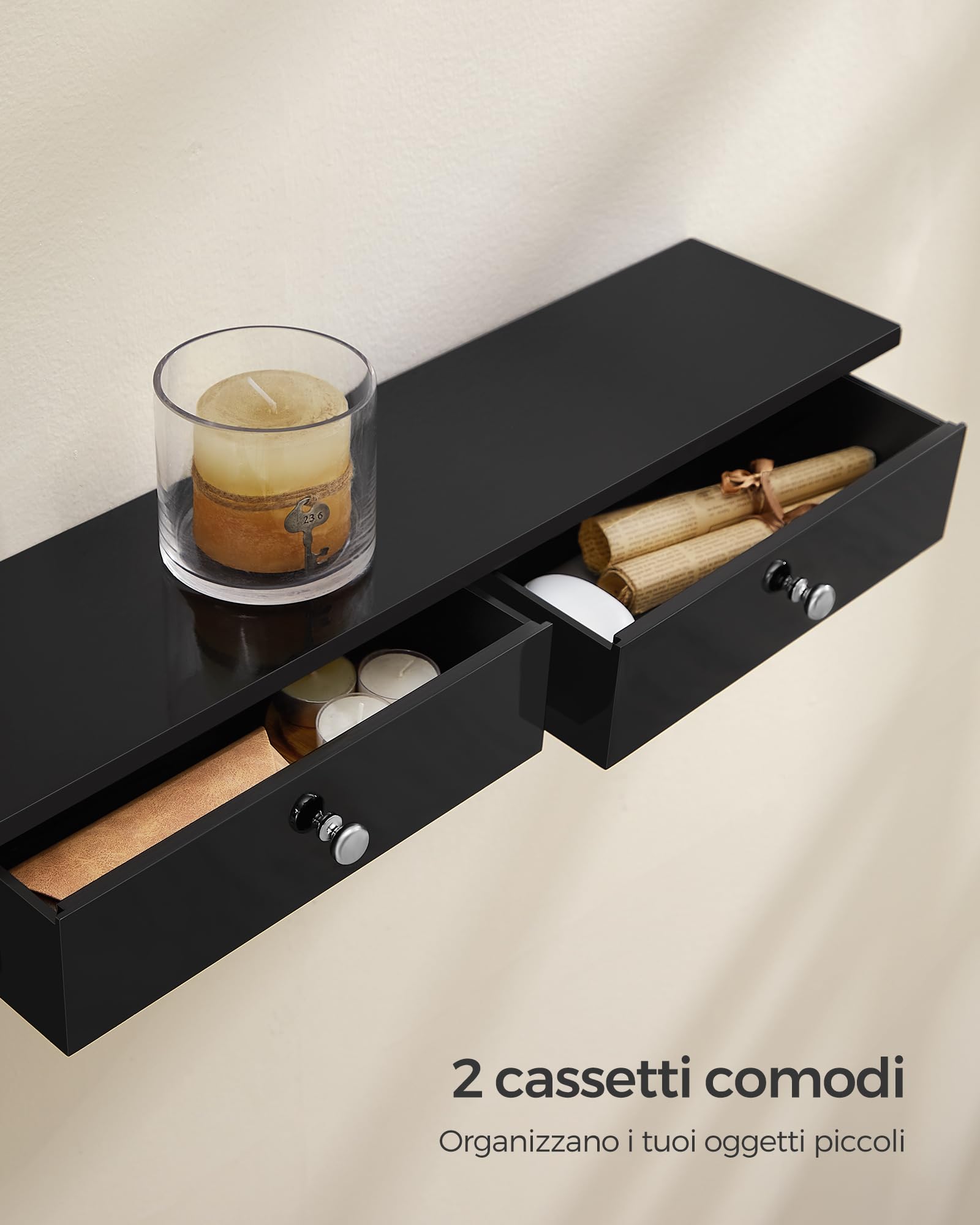 Songmics LWS065B01 Mensola Parete 2 Cassetti Marrone 65 cm