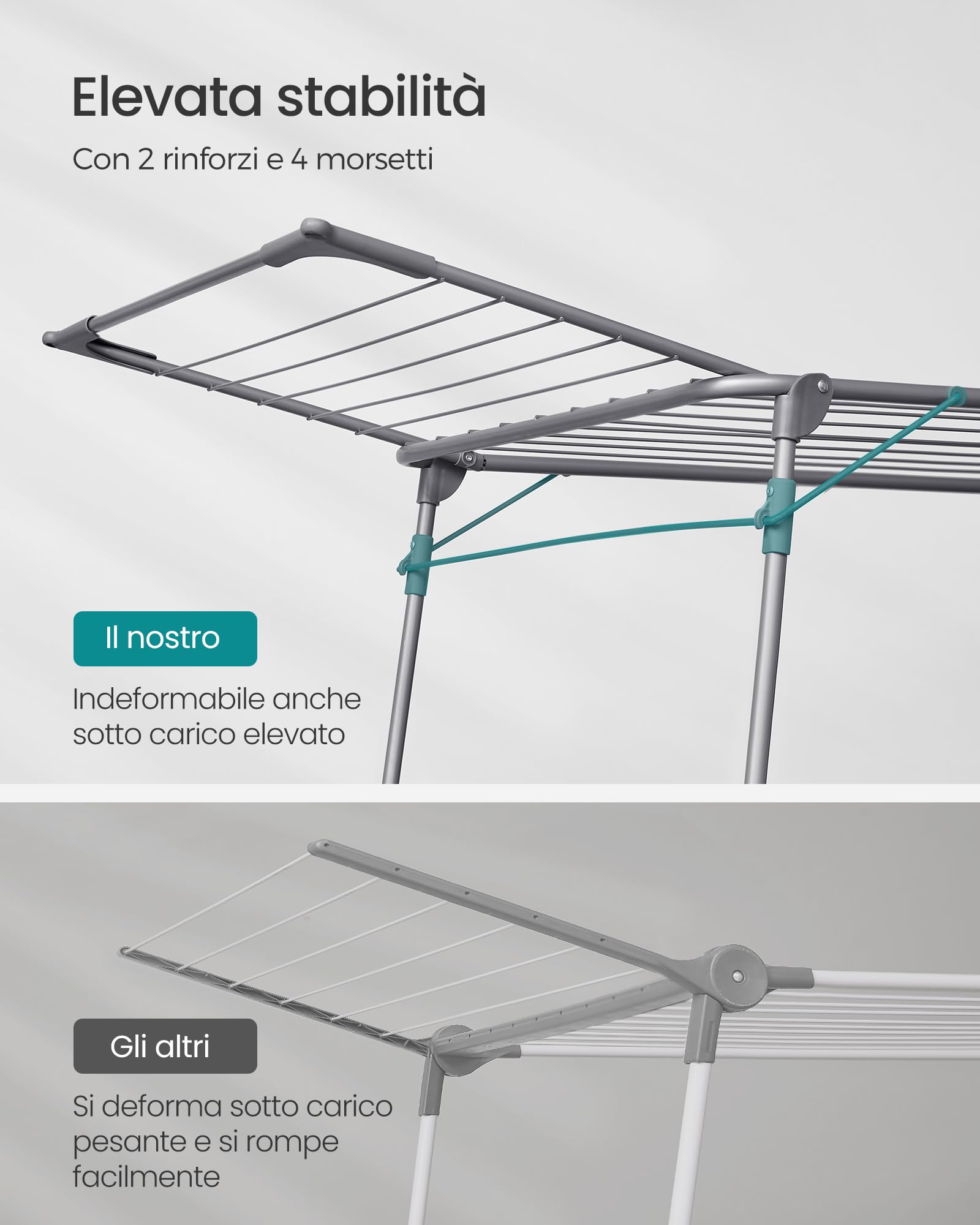 Songmics LLR518G01 stendibiancheria Grigio Tortora 18 m con ali