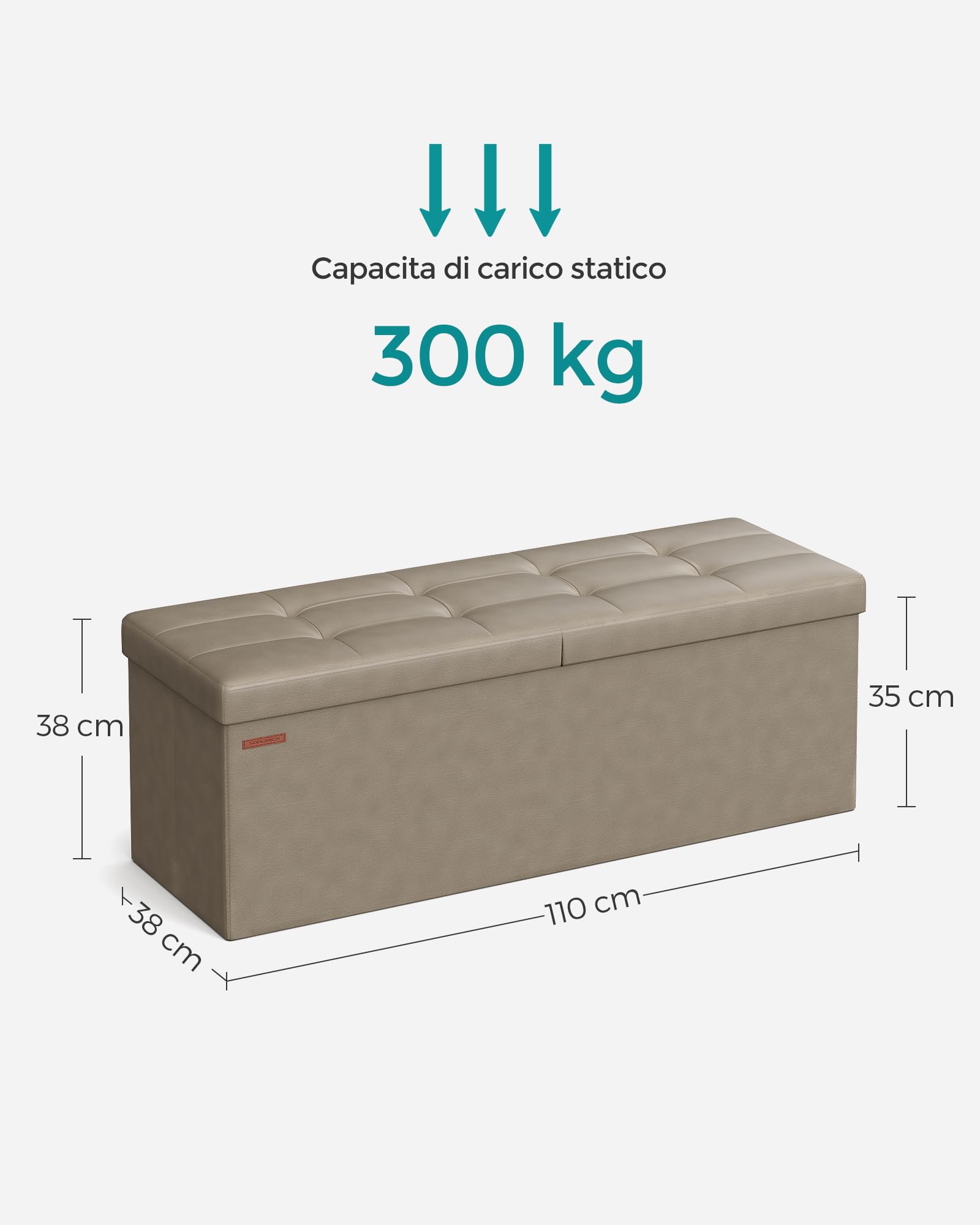Songmics pouf contenitore pieghevole 131 litri tortora