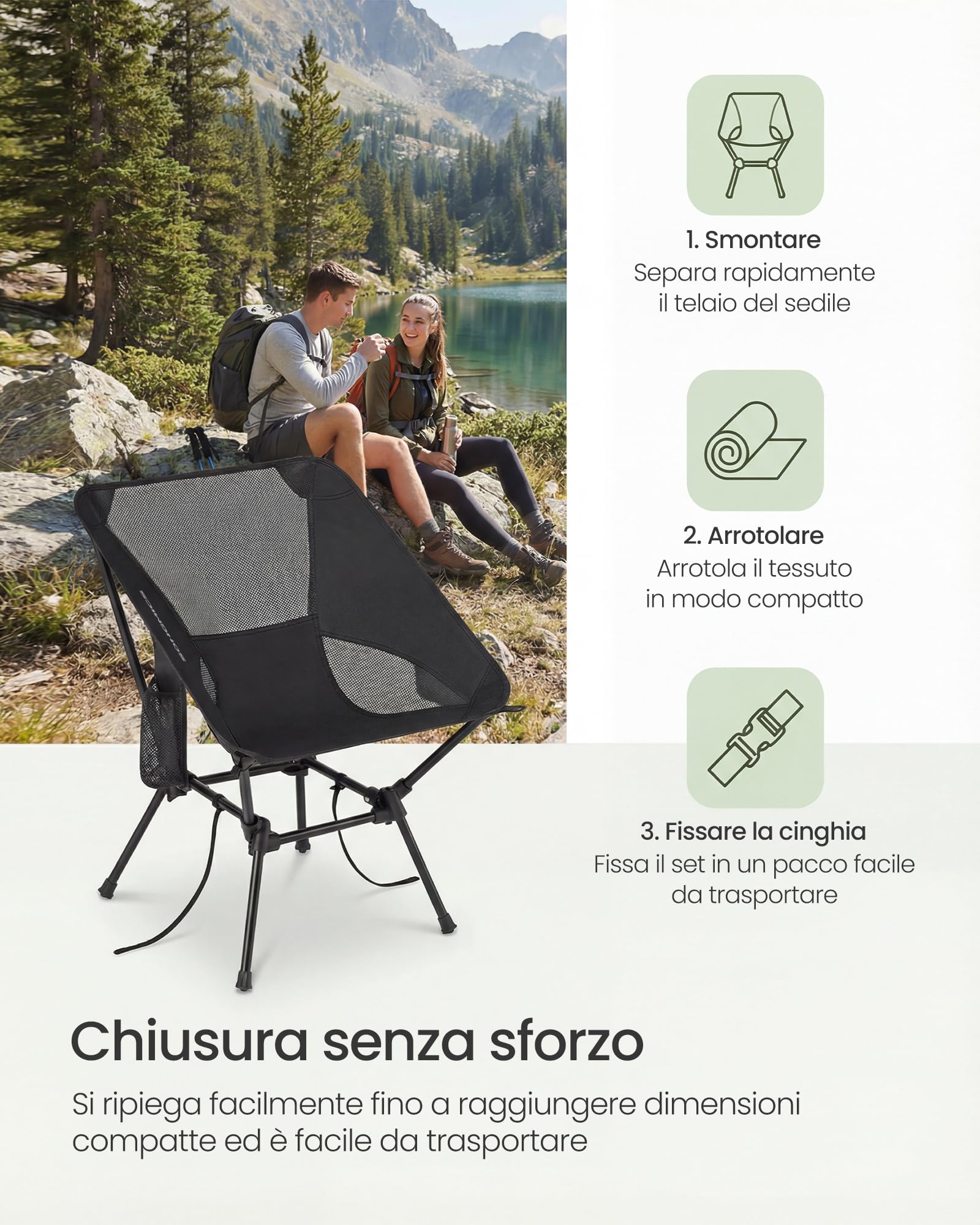 Songmics GCB052BZ01 Sedie Campeggio Nero Set 2 Pezzi Altezza