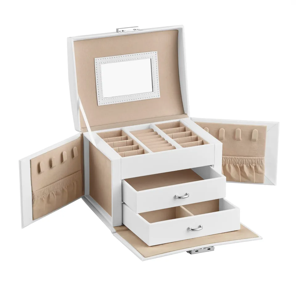 Songmics JBC154W01 scatola portagioie 3 livelli bianco con specchio