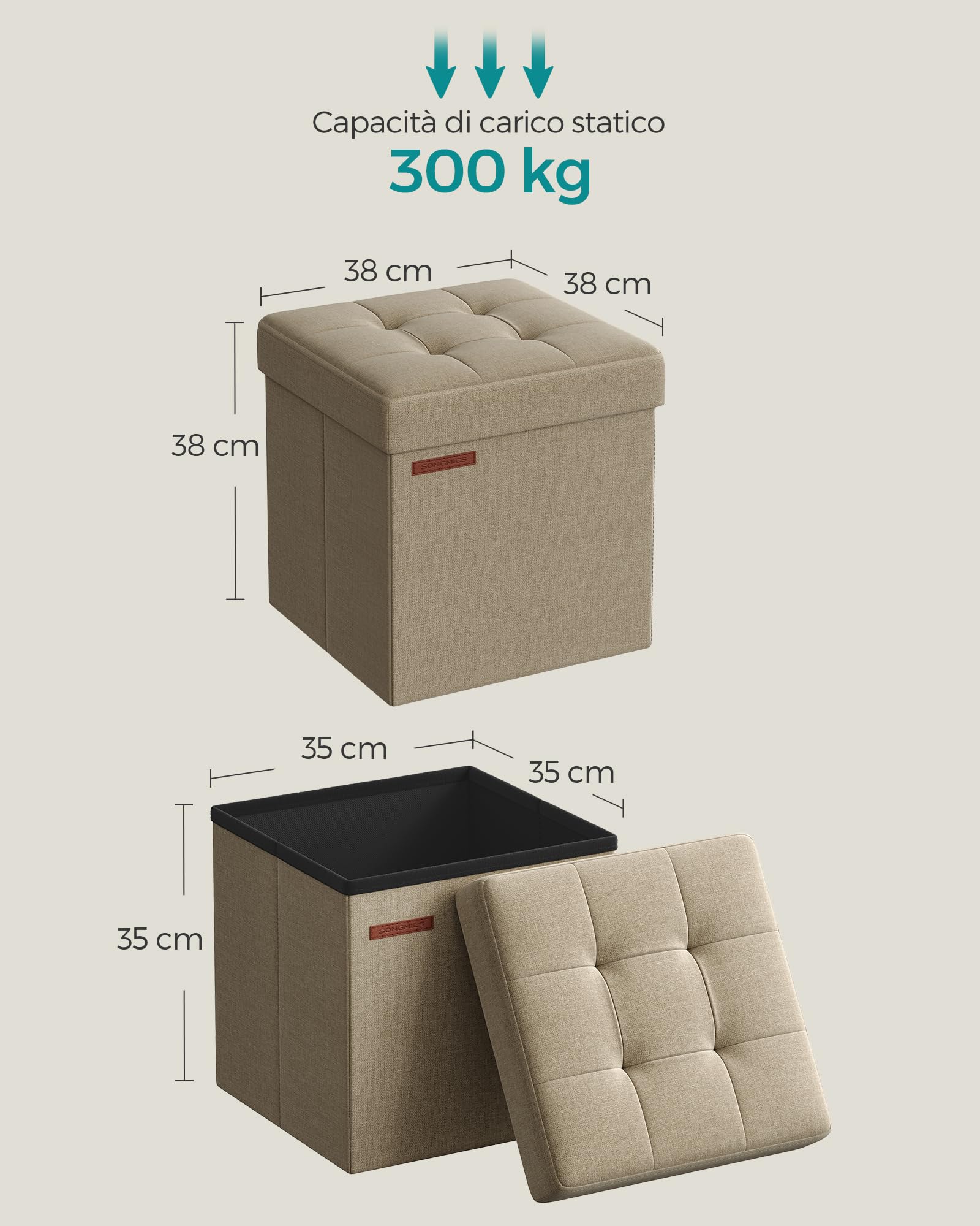 Songmics LSF027K01 pouf contenitore 38 cm marrone cammello pieghevole