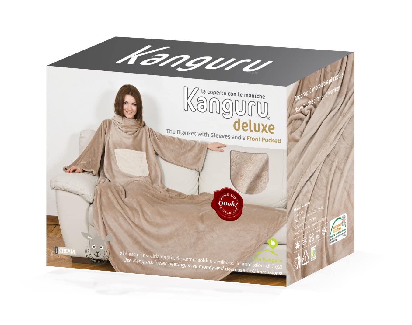 Kanguru coperta con maniche beige 210x140 cm pile