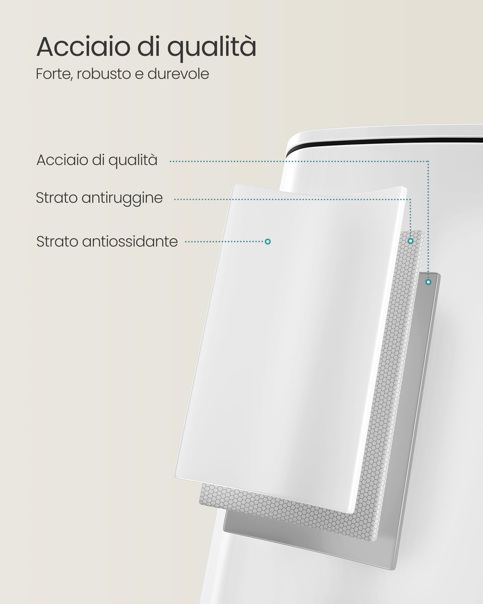 Songmics pattumiera cucina pedale acciaio 30 L bianco soft-close