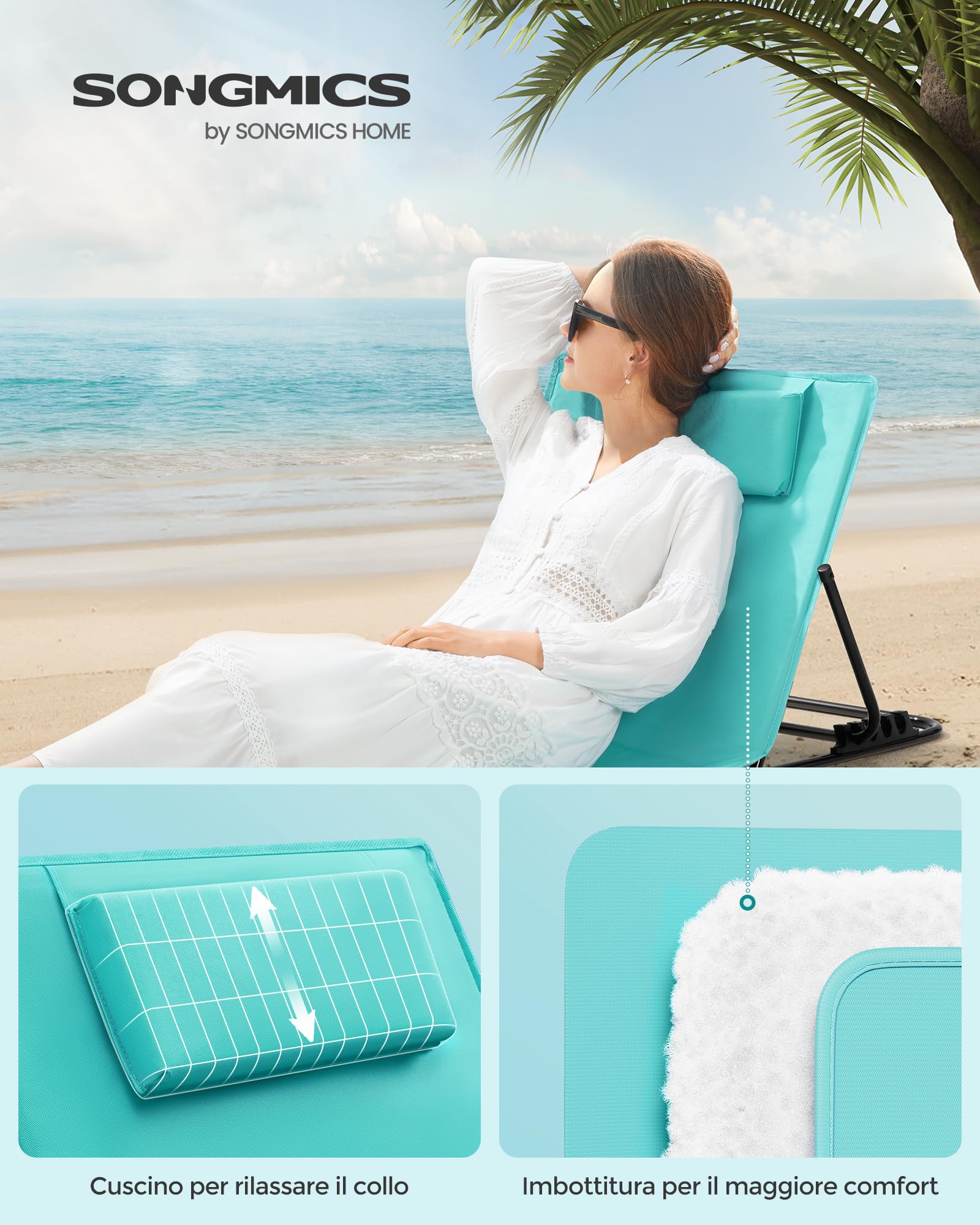 Songmics GCB151C01 Lettino Spiaggia Blu 158x55 cm Pieghevole
