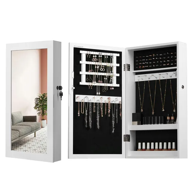 Songmics JBC51W armadietto portagioie specchio bianco nero
