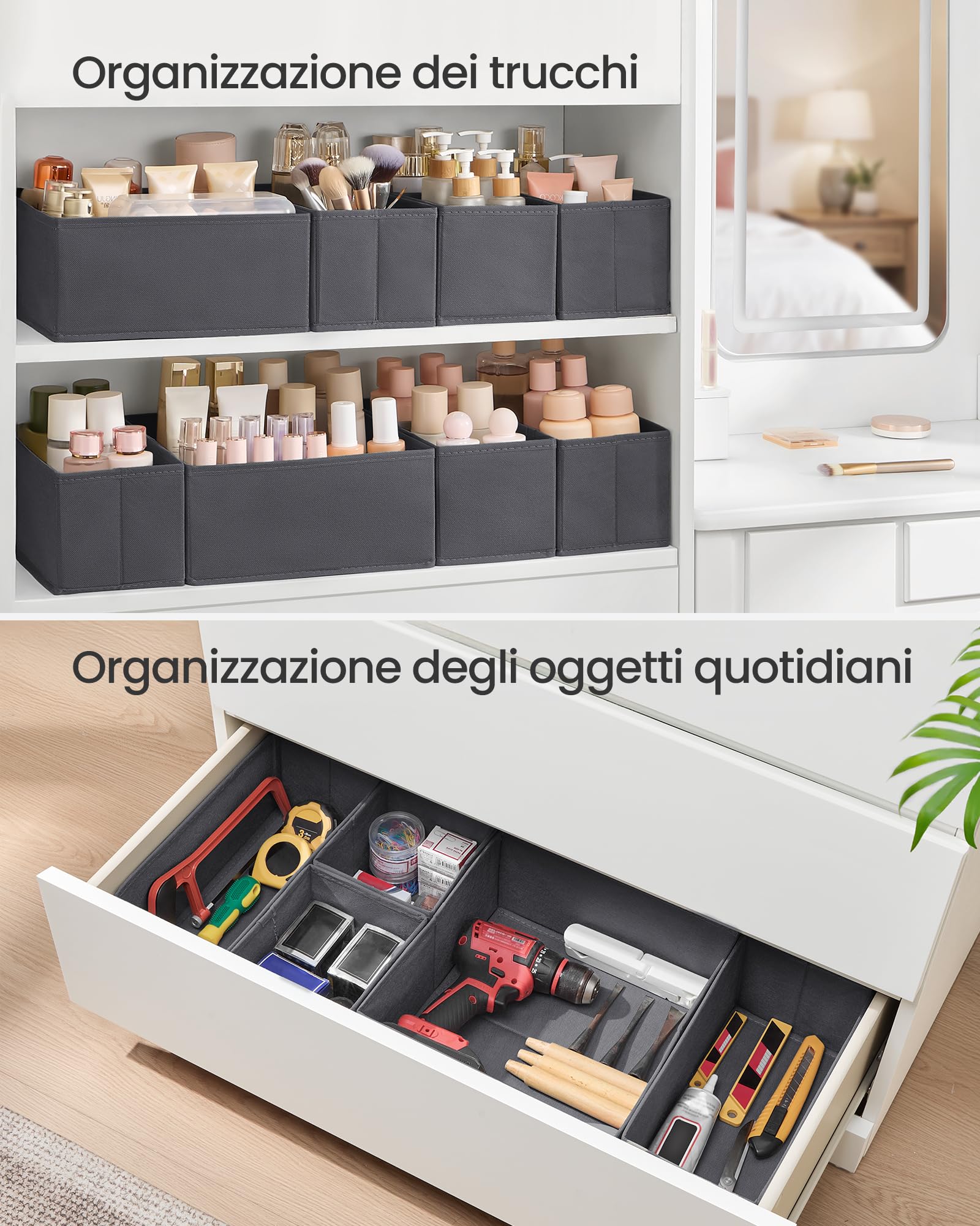 Songmics RDZ06G Divisore Cassetti Set 6 Grigio Ardesia
