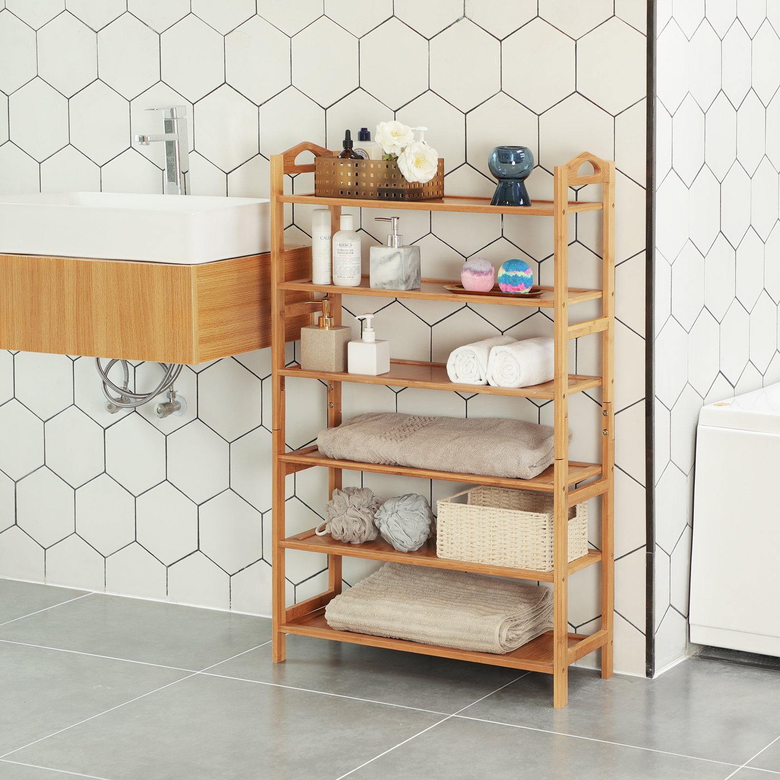 Songmics LBS96N Scarpiera Bambù 6 Ripiani 67,5x25,8x108 cm