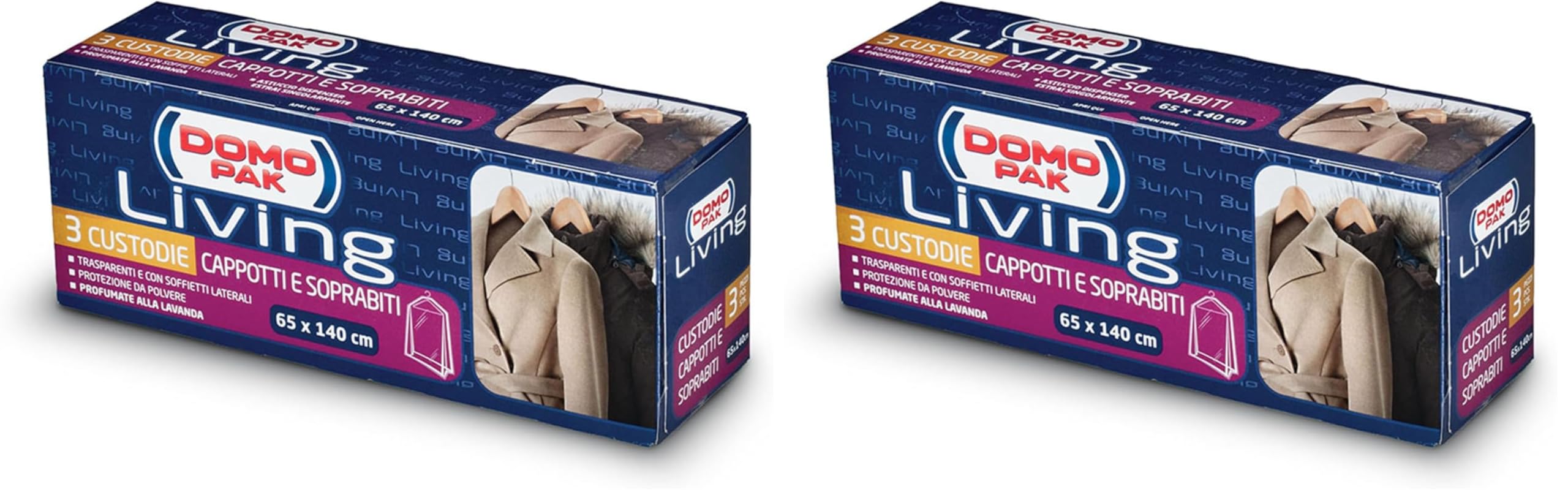 Domo Pak copriabiti antipolvere 65x140 3 pezzi lavanda