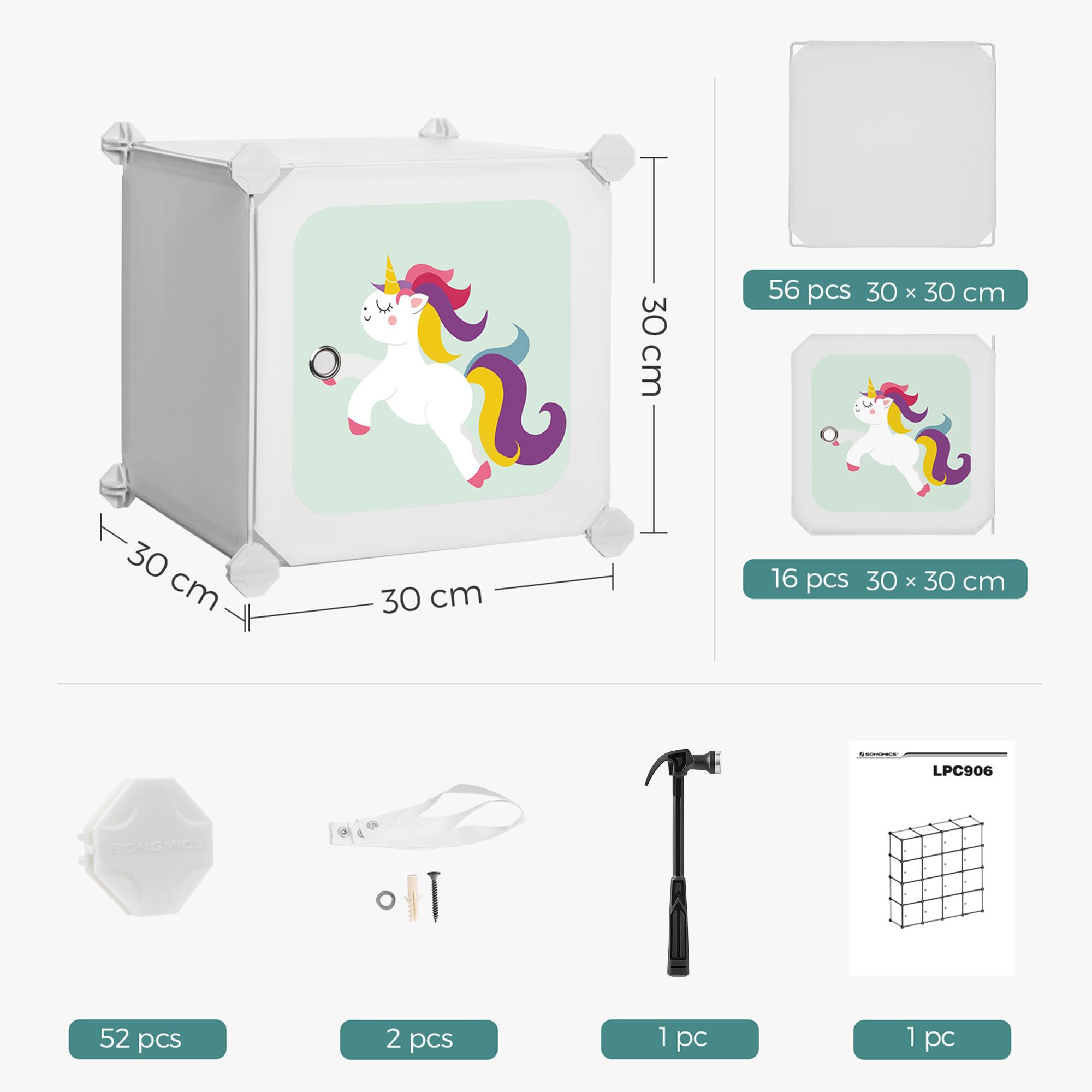 Songmics LPC906W01 armadio 16 cubi bianco con ante cameretta