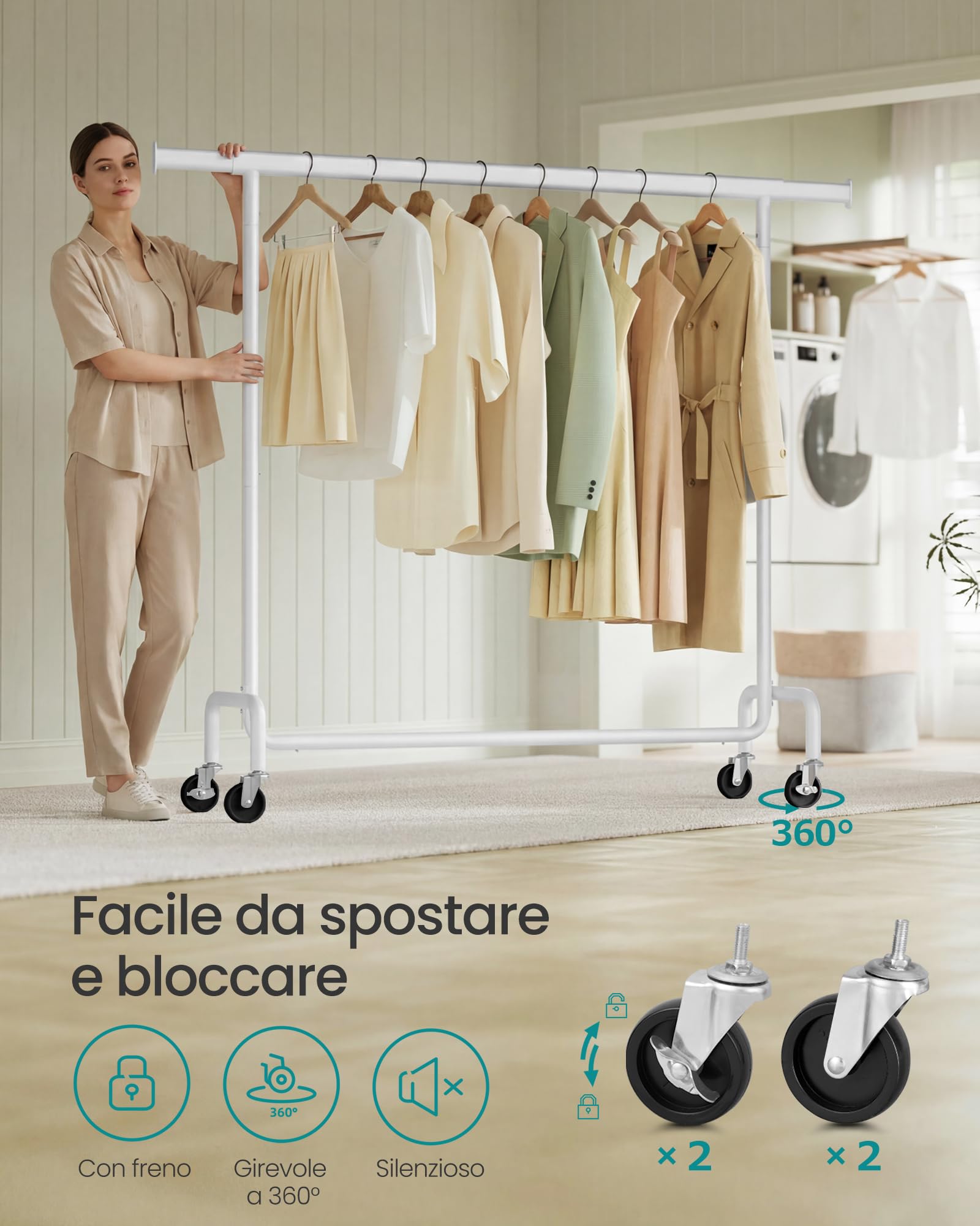 Songmics HSR011W01 Stand Appendiabiti Bianco Opaco 110-150 cm