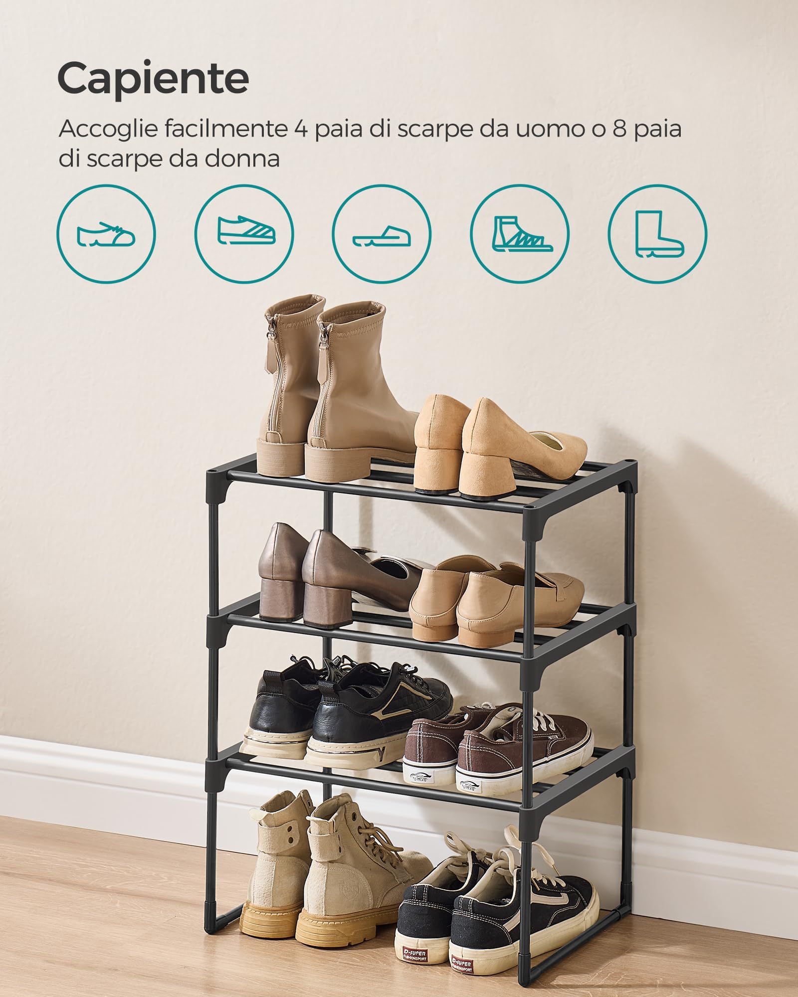 Songmics LSA003B01 Scarpiera Nero 30x42,5x54,5 cm 3 Ripiani