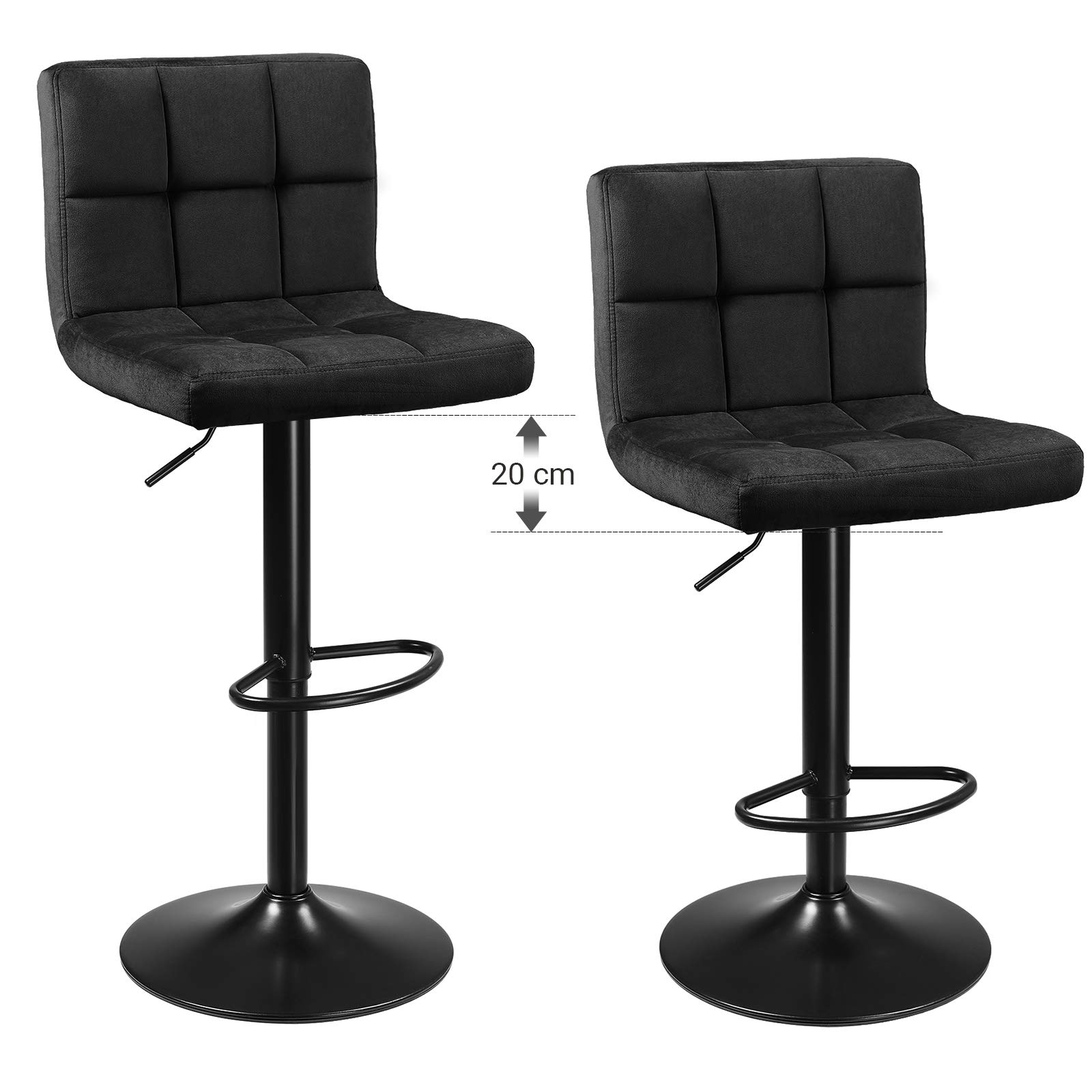 Songmics LJB014B01 sgabelli bar velluto neri set 2 regolabili
