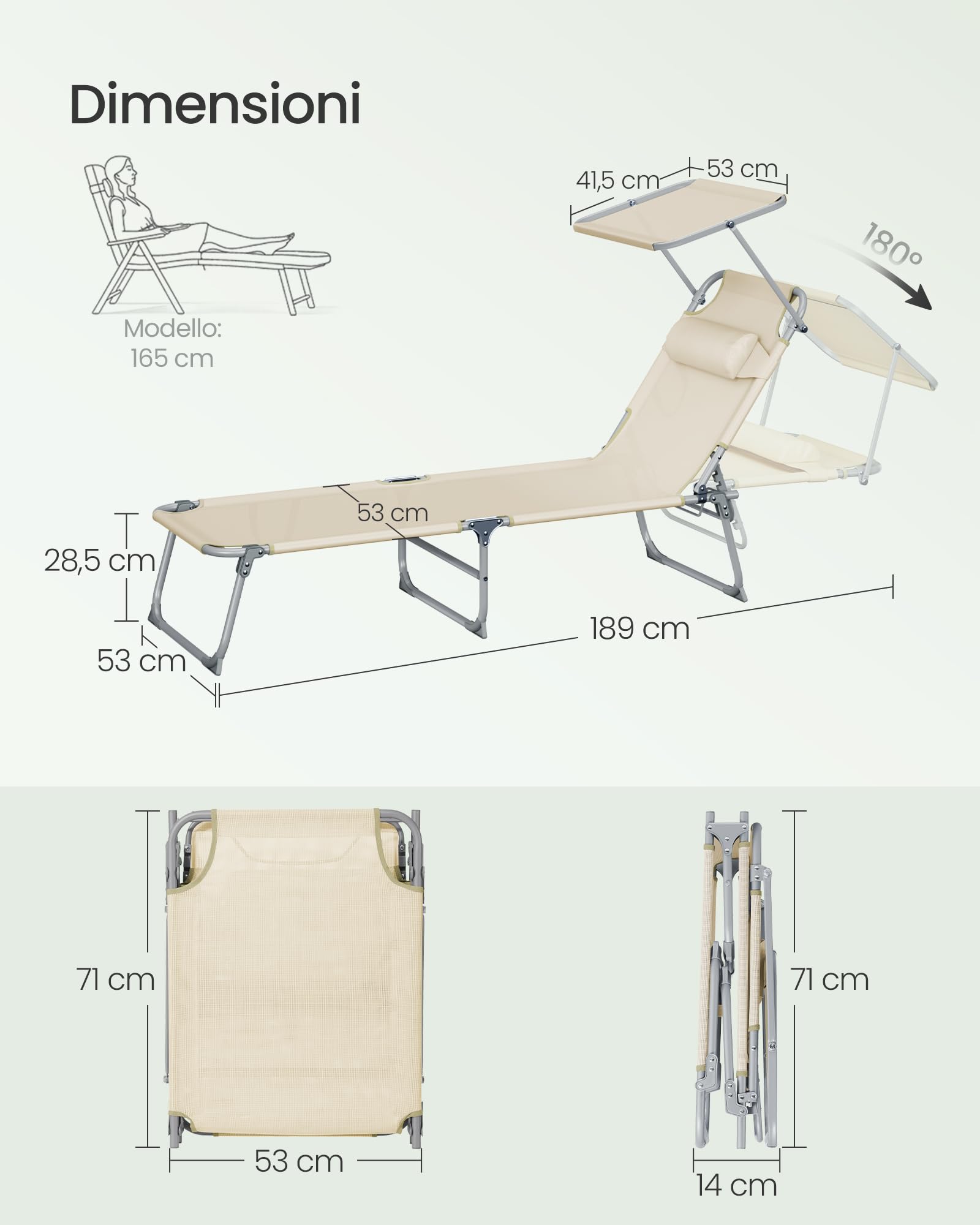 Songmics GCB292WZ02 set 2 sdraio lettino beige 110 kg