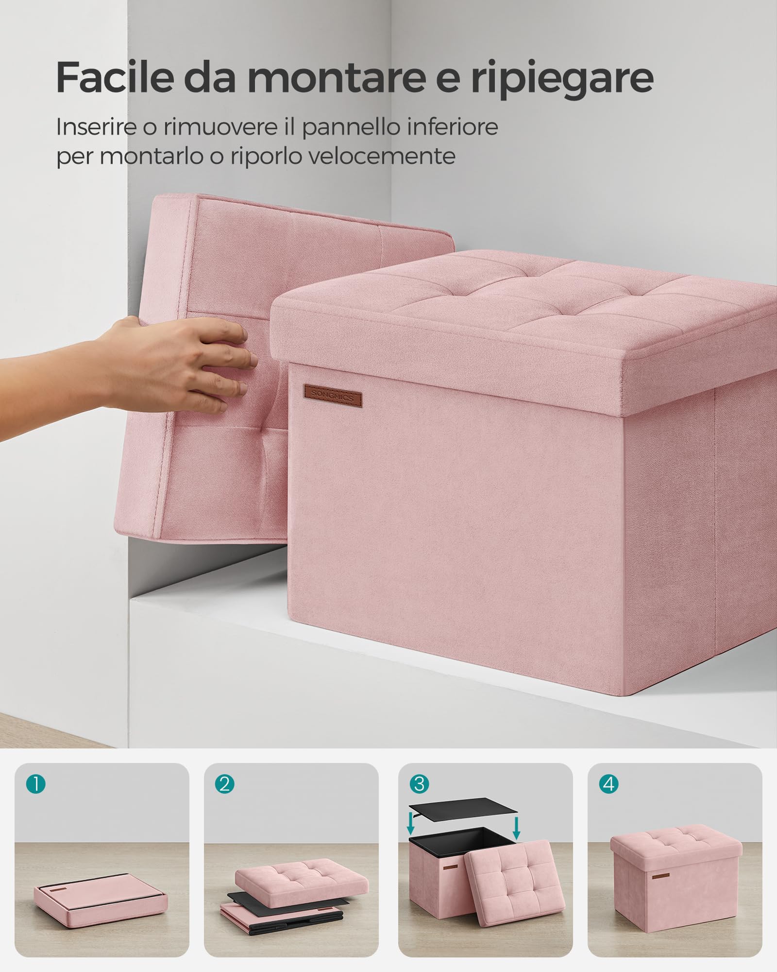 Songmics LSF200R01 pouf contenitore rosa pastello 31x41 cm