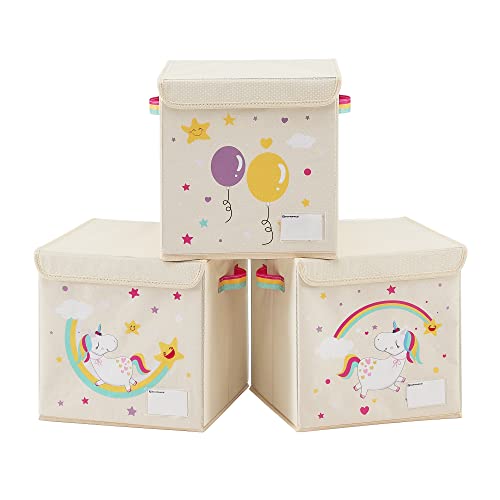 Songmics RFB710W03 Scatole Bambini Unicorno Beige 3 Pezzi 30 cm