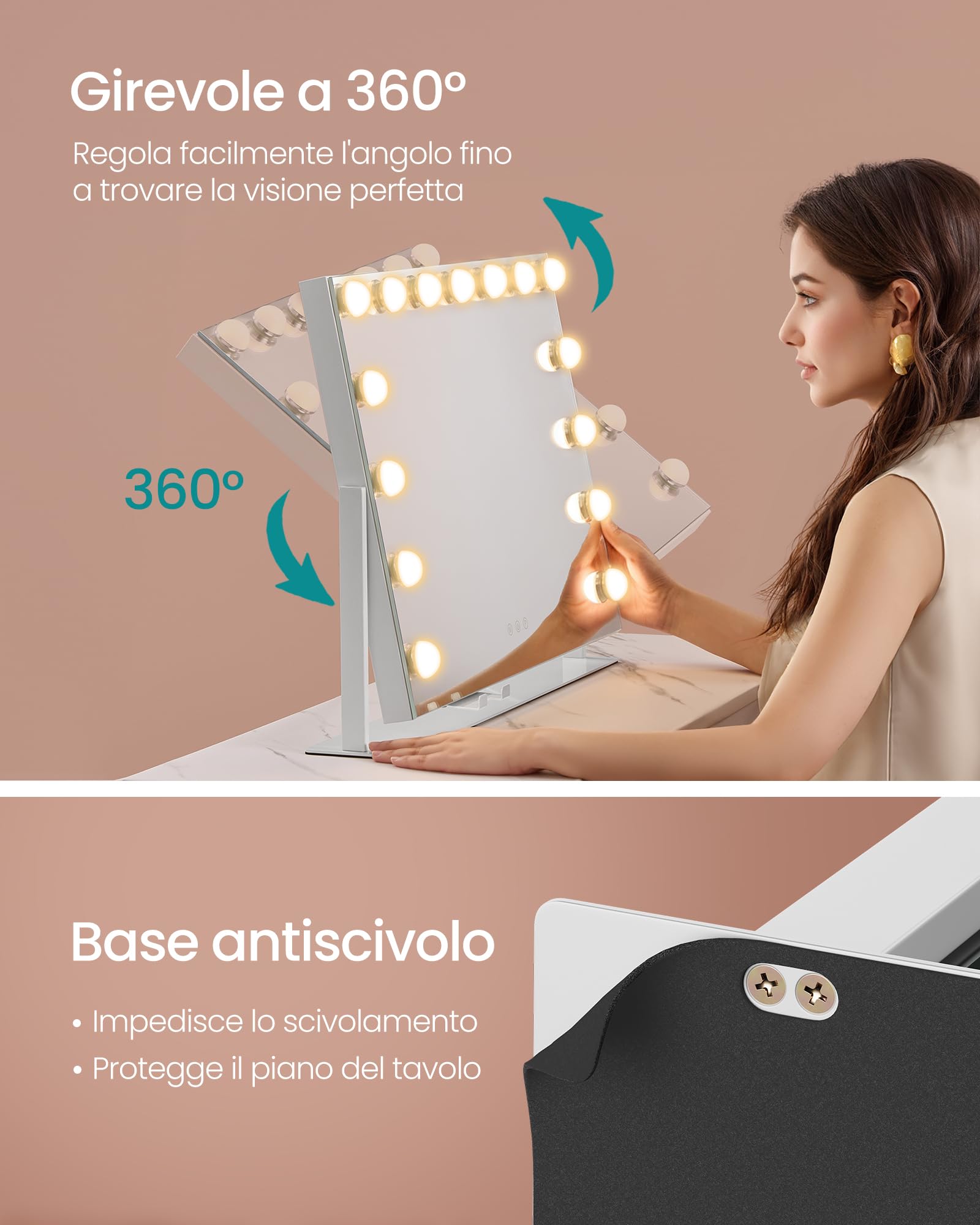 Songmics LWM001W02 specchio trucco con luci 43x58 cm bianco