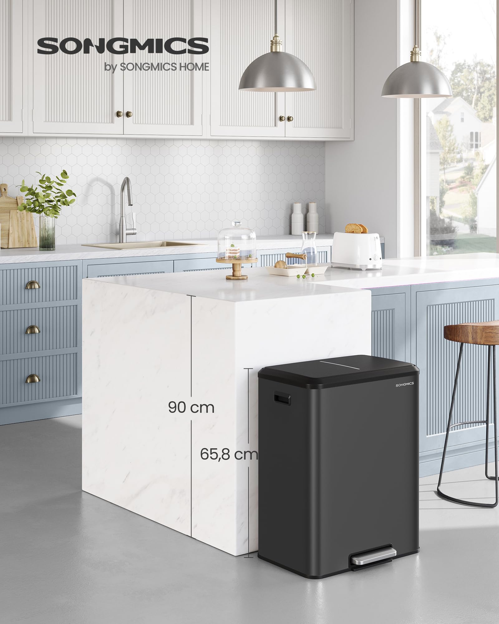 Songmics LTB556B02 pattumiera doppia 2x30 L nero inchiostro acciaio