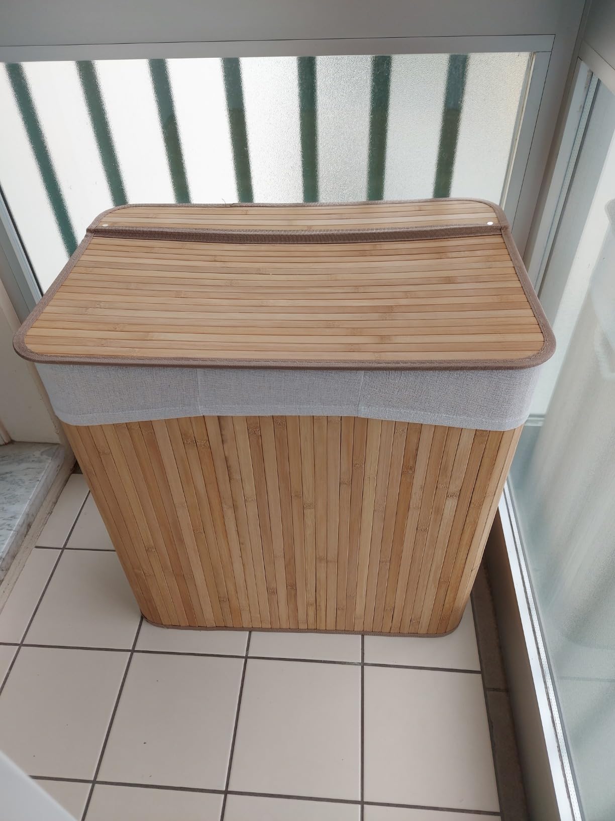 Songmics LCB091W01 cesto portabiancheria bambù bianco 150 L