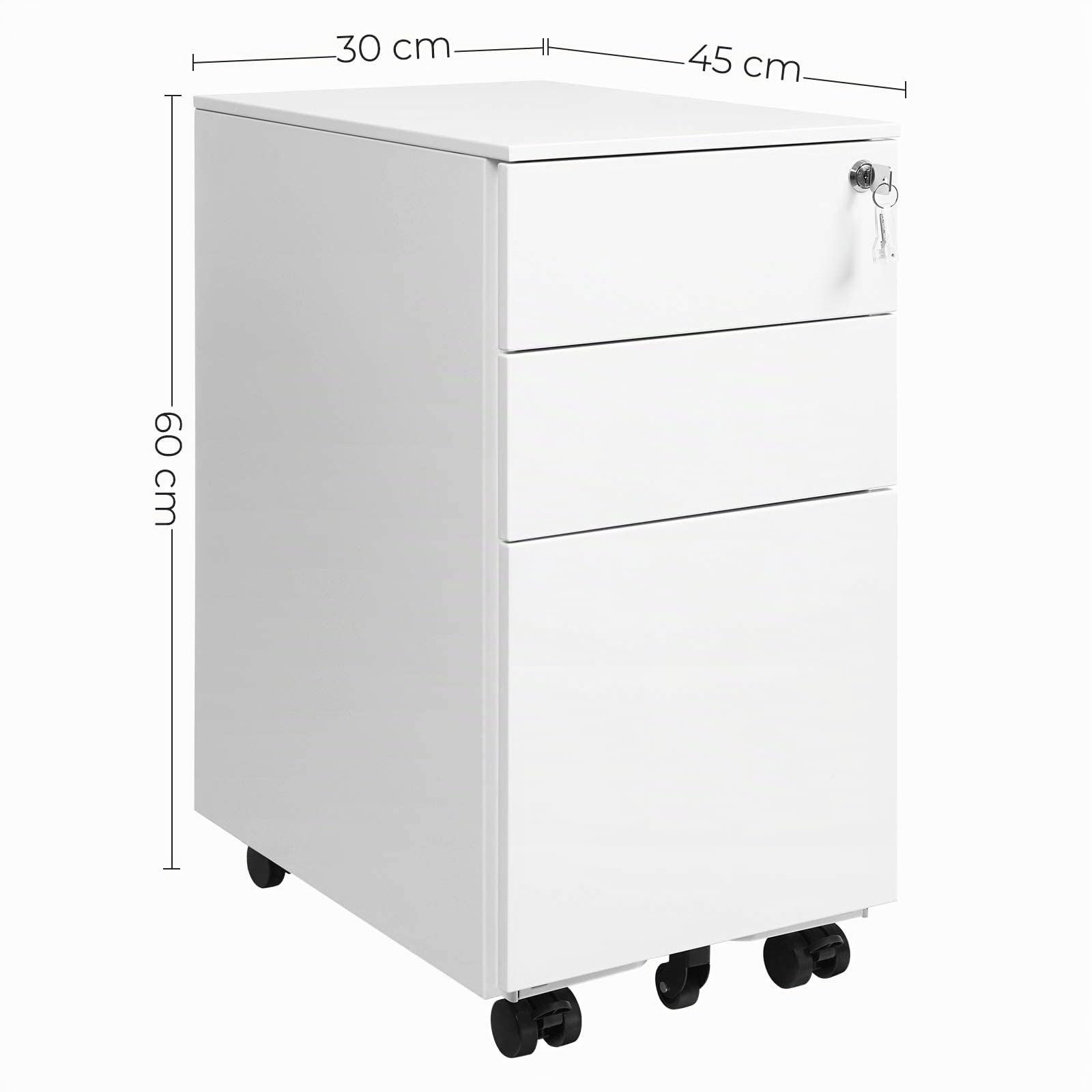 Songmics OFC031W01 schedario ufficio bianco 3 cassetti ruote